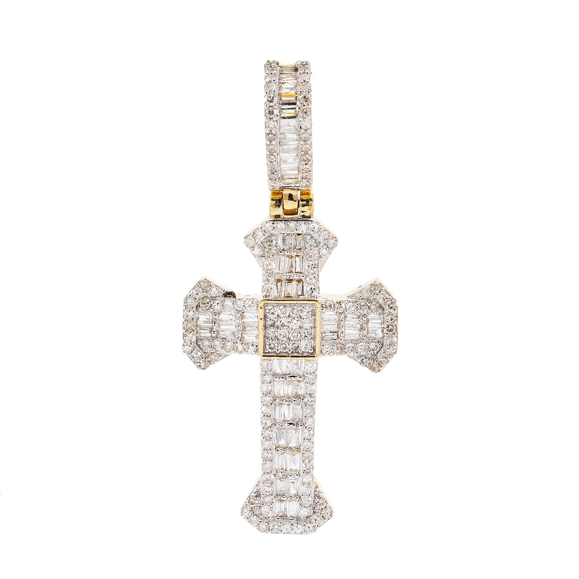 Unisex 14K Yellow Gold Cross Pendant with 0.70 CT Diamonds