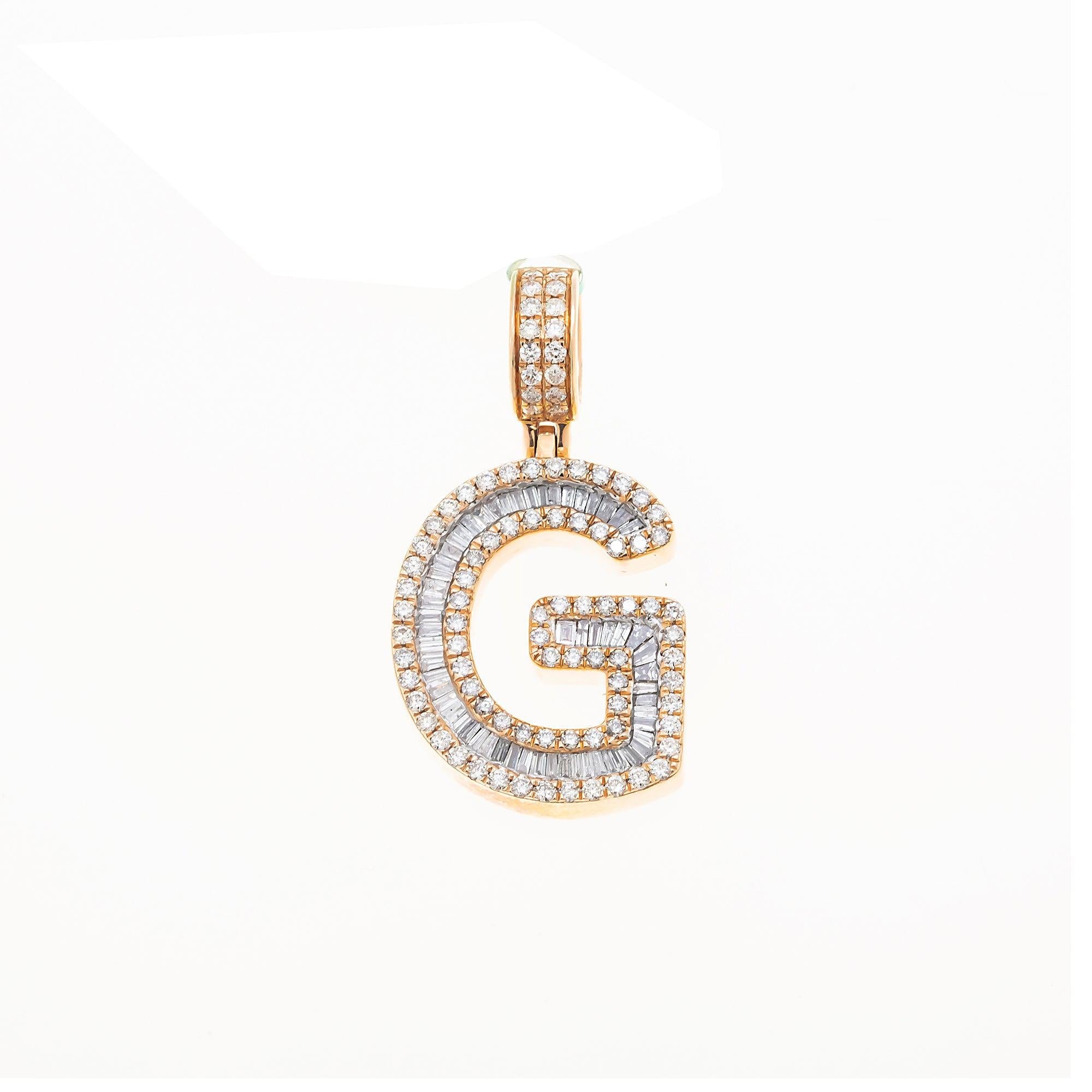 10K GOLD BAGUETTE AND ROUND DIAMOND INITIAL G PENDANT 1.50 CT
