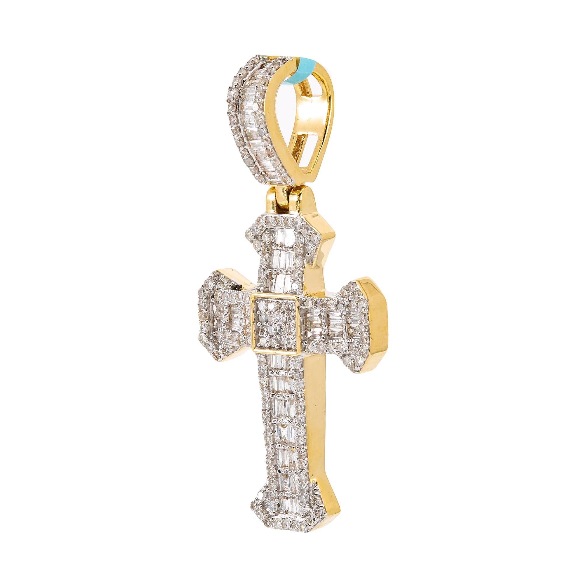 Unisex 14K Yellow Gold Cross Pendant with 0.70 CT Diamonds