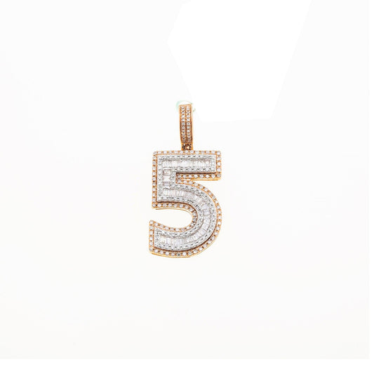 10K GOLD BAGUETTE AND ROUND DIAMOND NUMBER 5 PENDANT 0.69 CT