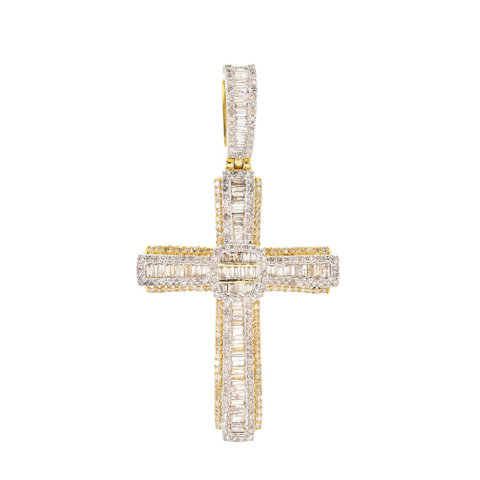 Unisex 14K Yellow Gold Cross Pendant with 1.28 CT Diamonds