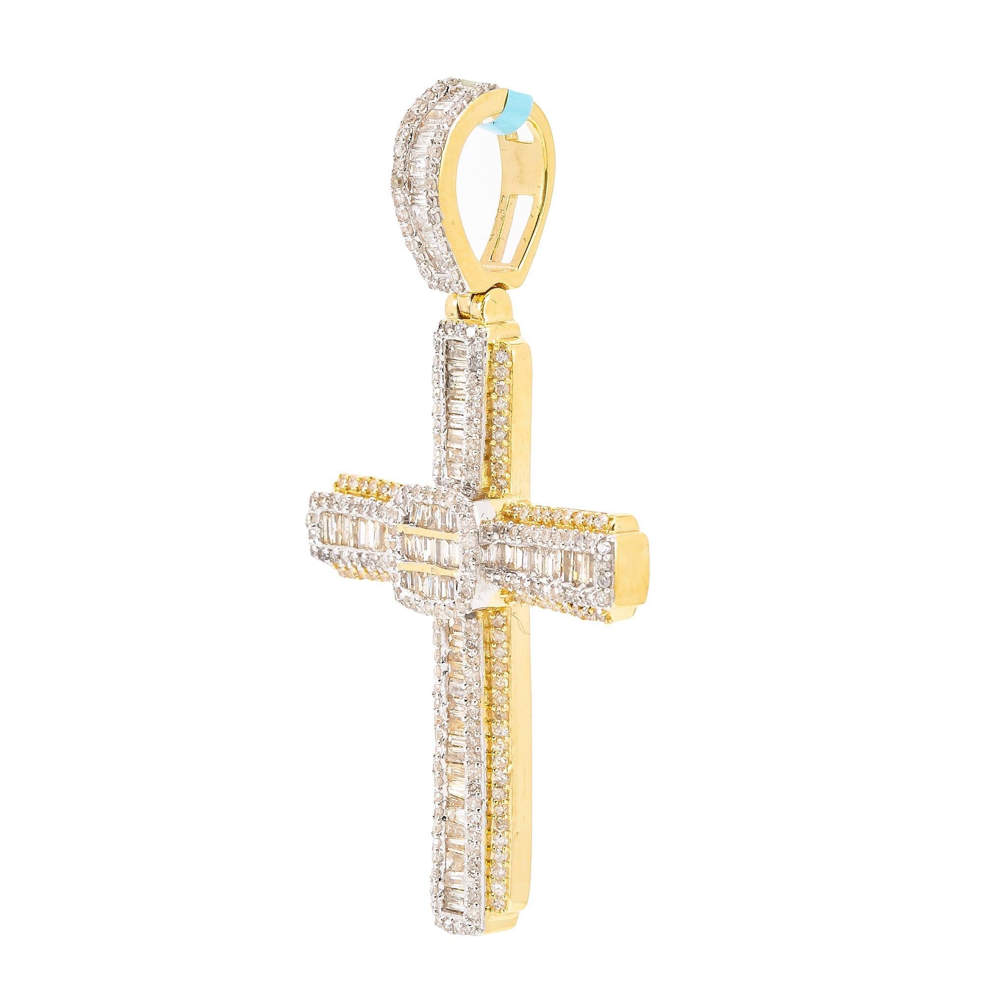 Unisex 14K Yellow Gold Cross Pendant with 1.28 CT Diamonds