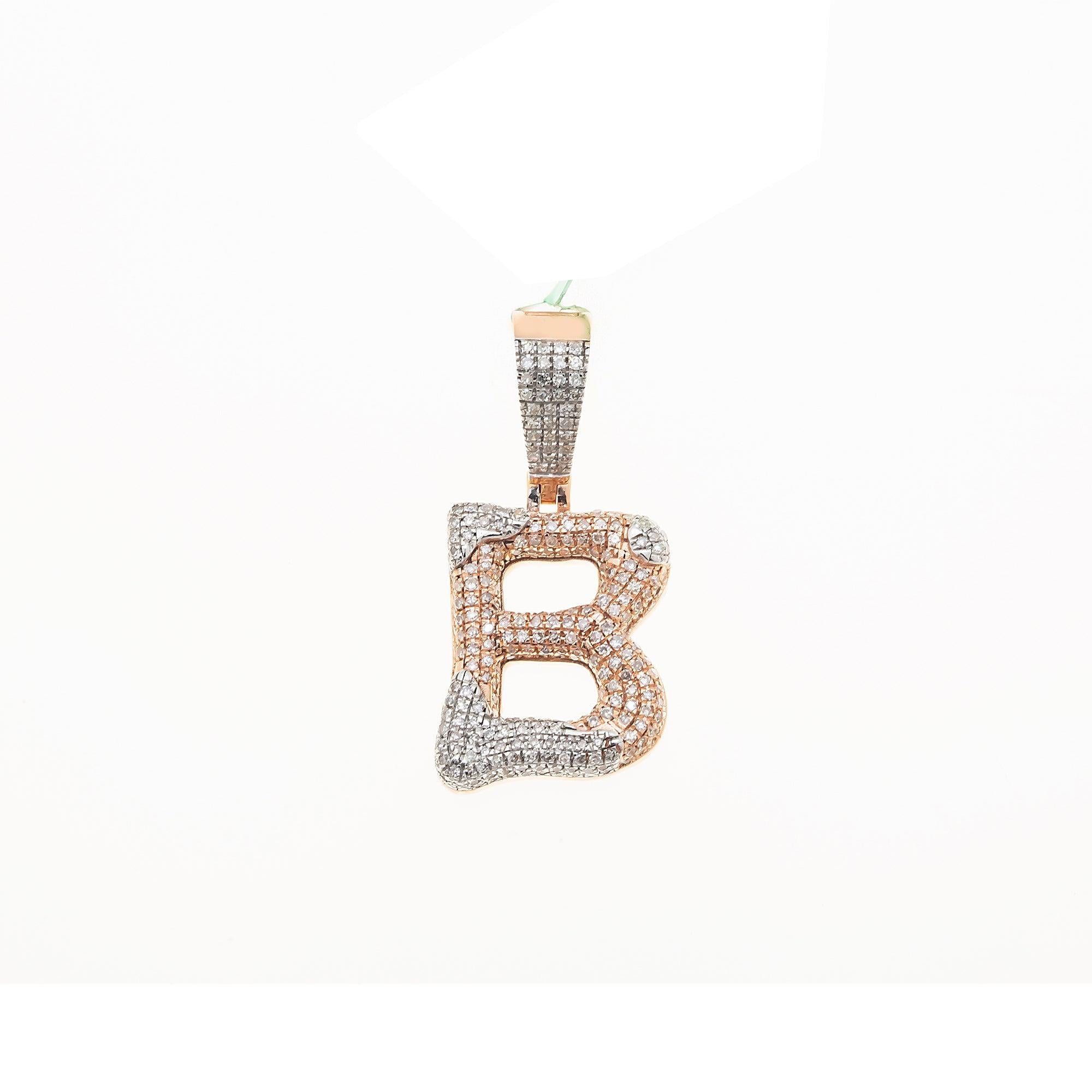 10K GOLD ROUND DIAMOND TWO TONE INITIAL B PENDANT 0.89 CT