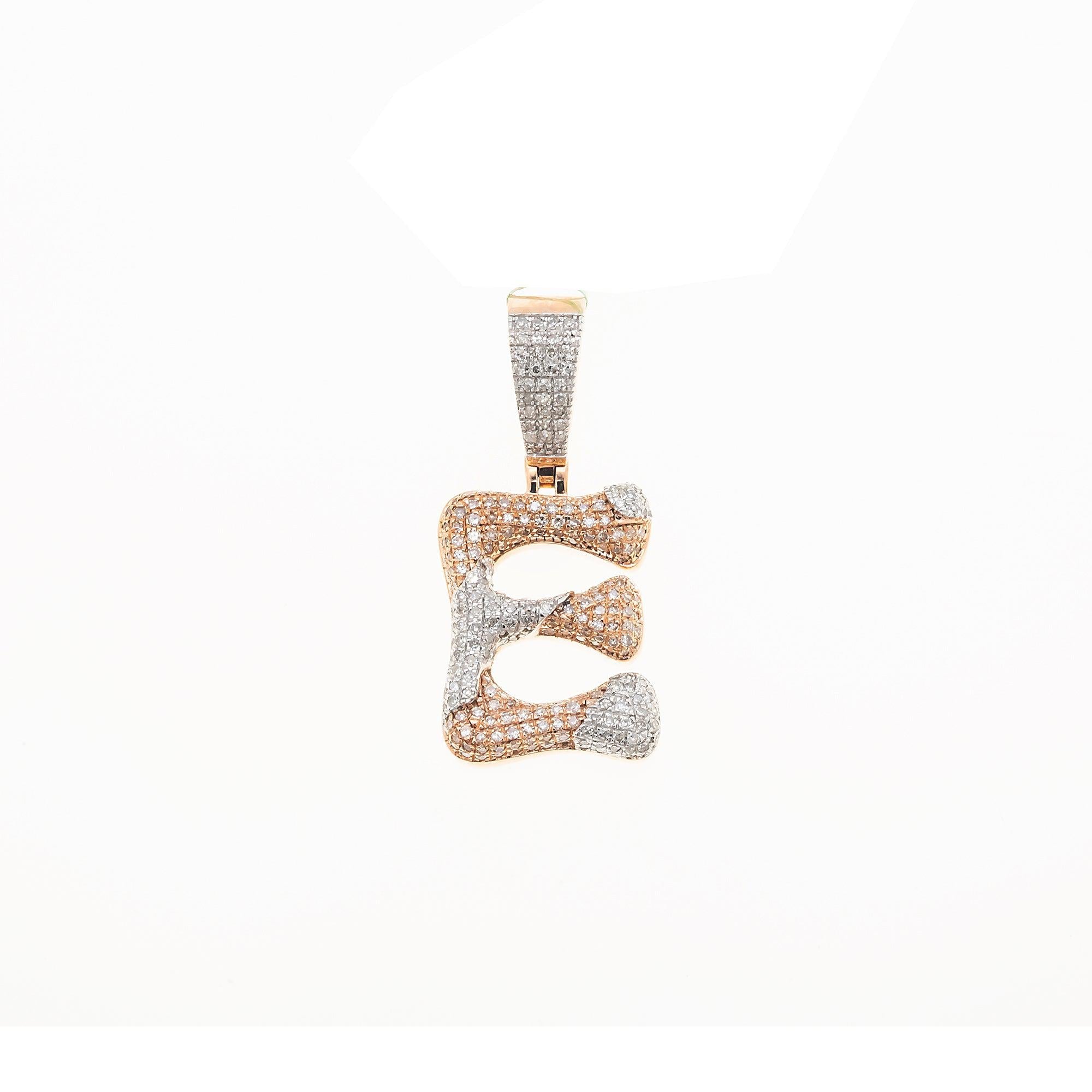 10K GOLD ROUND DIAMOND TWO TONE INITIAL E PENDANT 0.89 CT