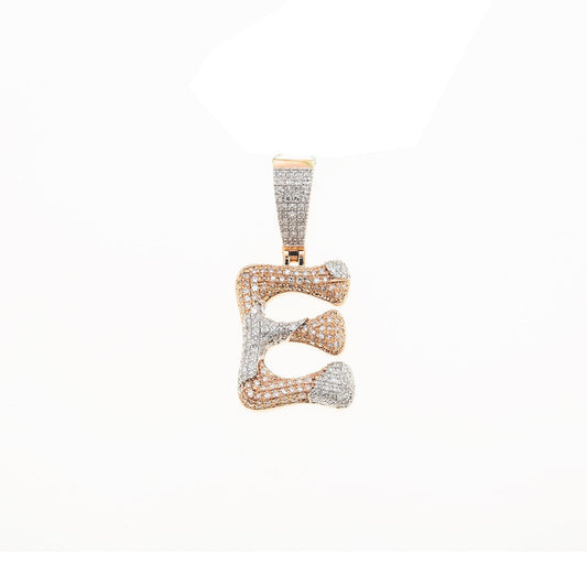 10K GOLD ROUND DIAMOND TWO TONE INITIAL E PENDANT 0.89 CT