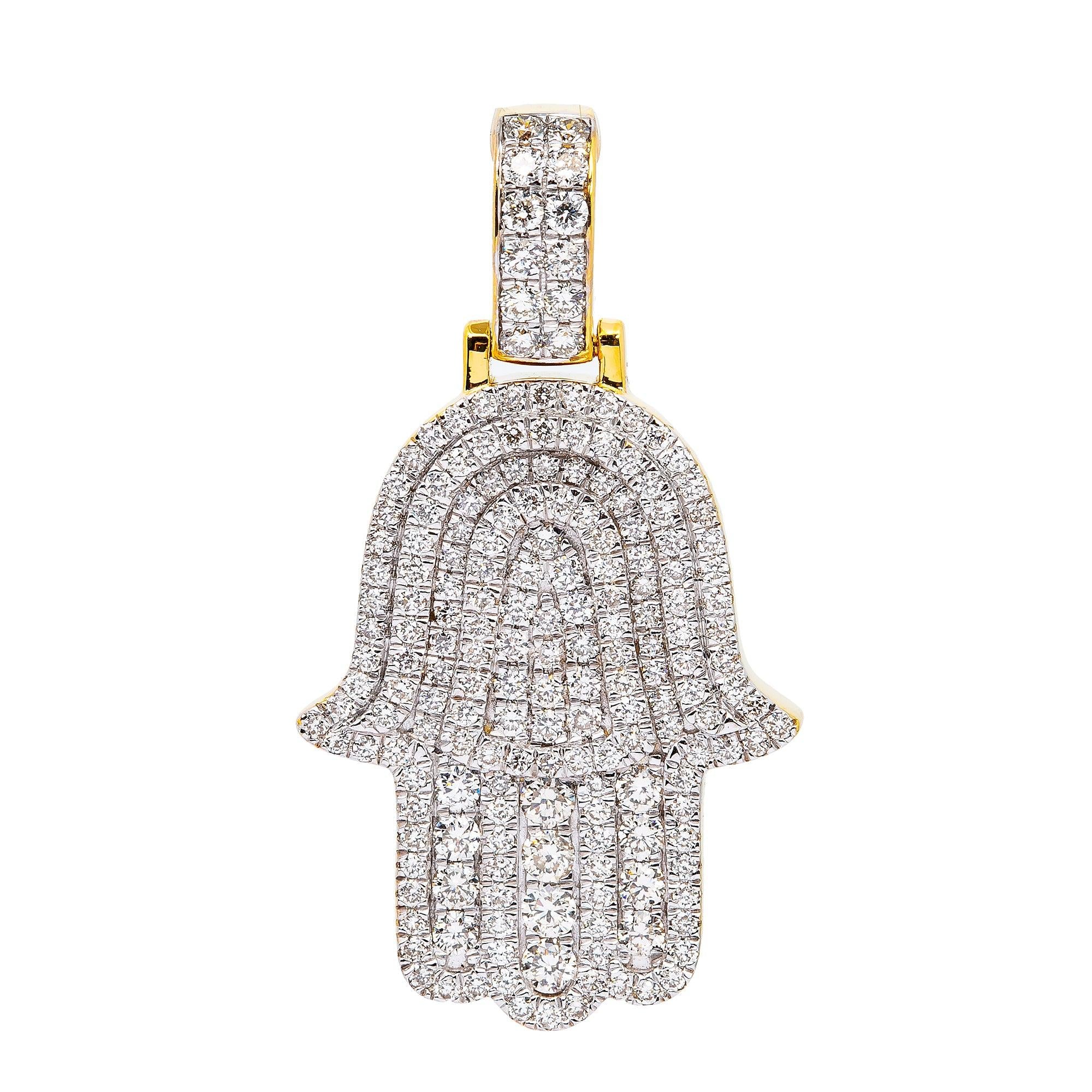 14K YELLOW GOLD HAMSA PENDANT WITH 1.50 CT DIAMONDS