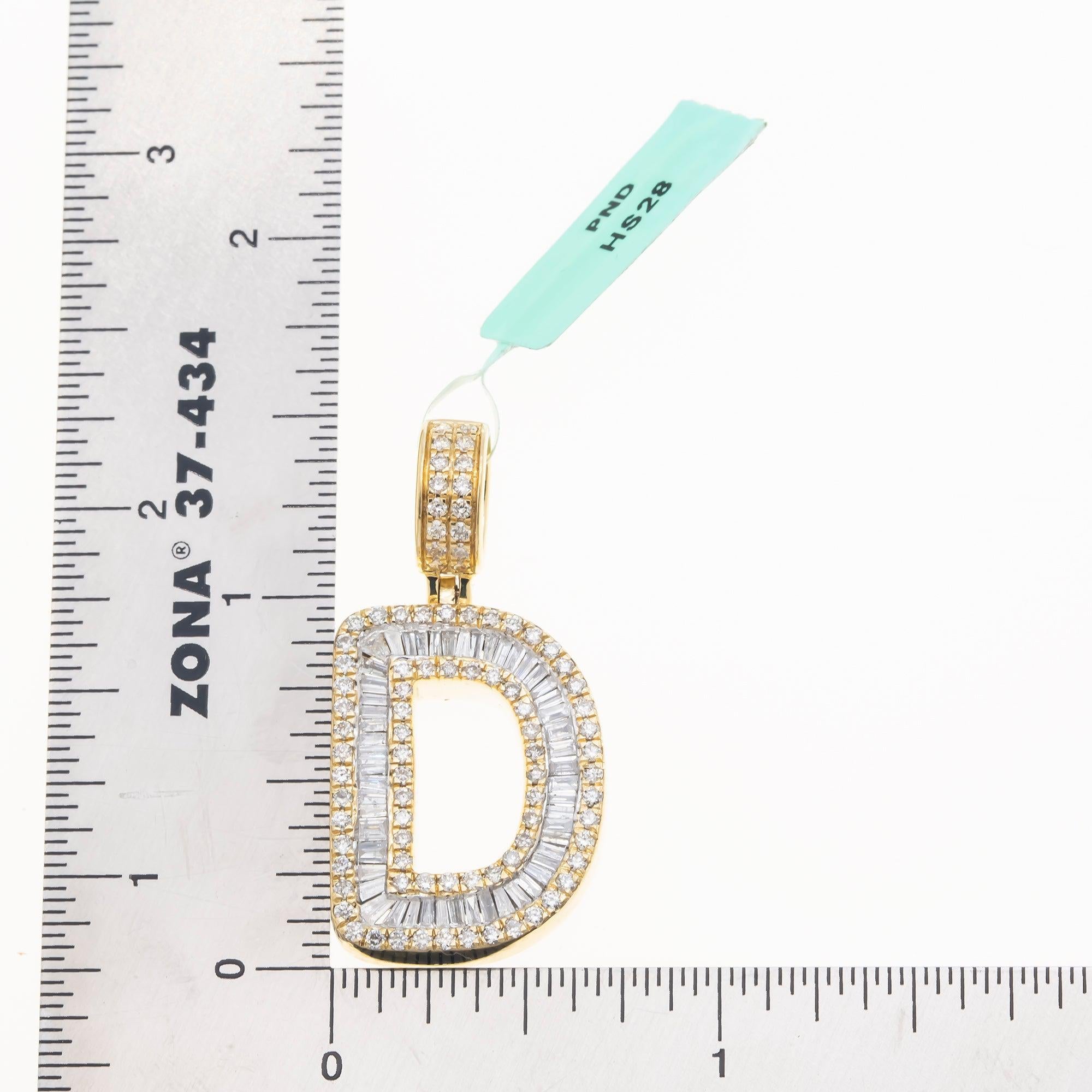 10K GOLD BAGUETTE AND ROUND DIAMOND INITIAL D PENDANT 1.50 CT