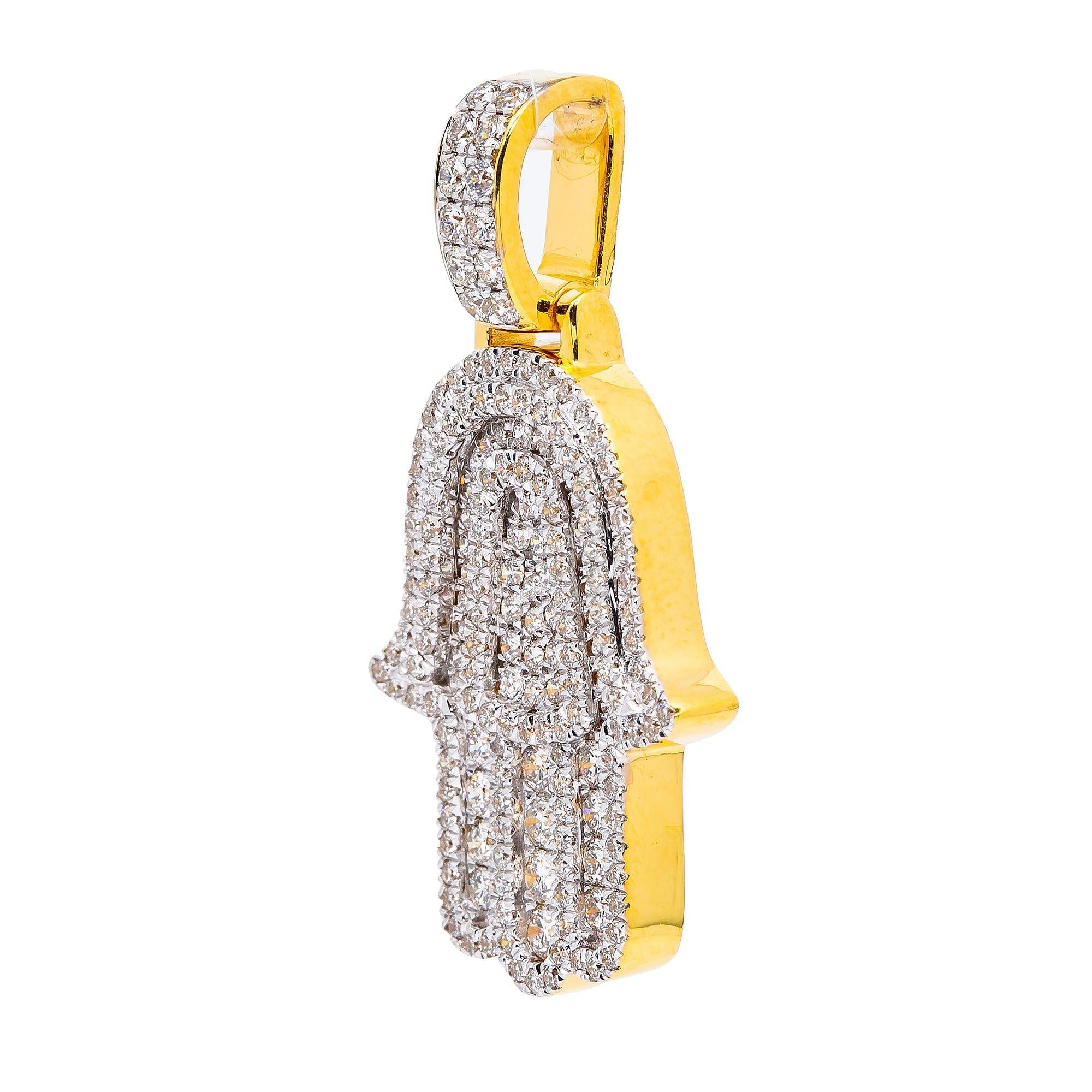 14K YELLOW GOLD HAMSA PENDANT WITH 1.50 CT DIAMONDS