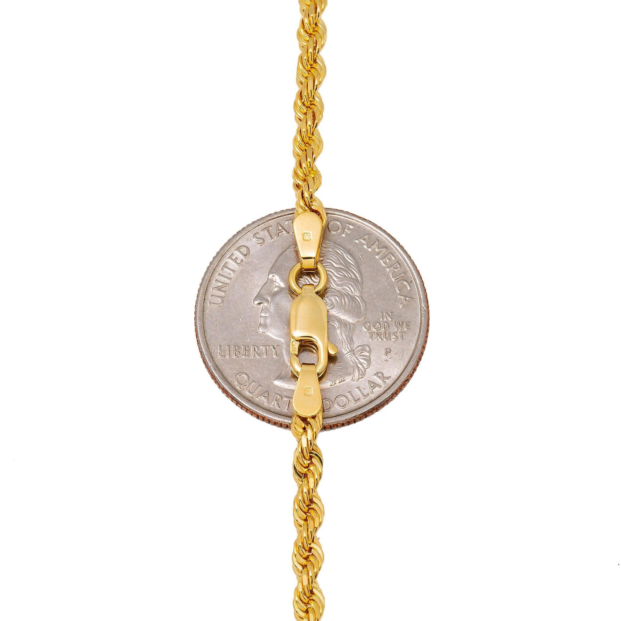 10K Yellow Gold 2.45mm Solid Rope Chain Available In Sizes 18"-26"