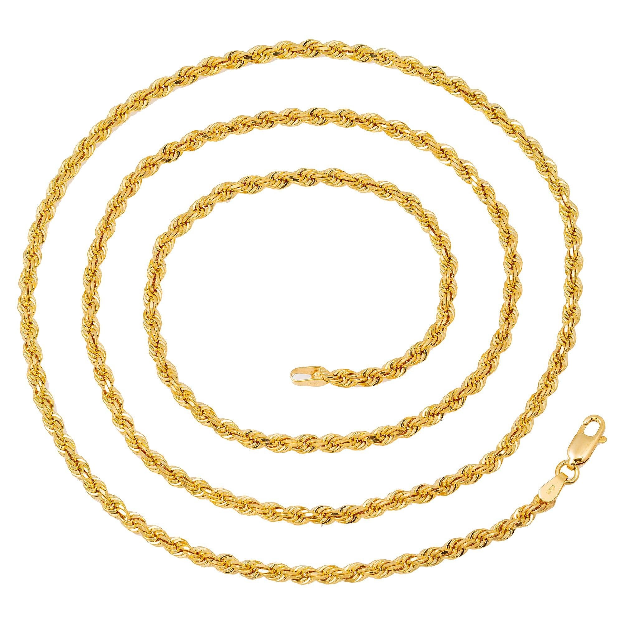 10K Yellow Gold 2.45mm Solid Rope Chain Available In Sizes 18"-26"