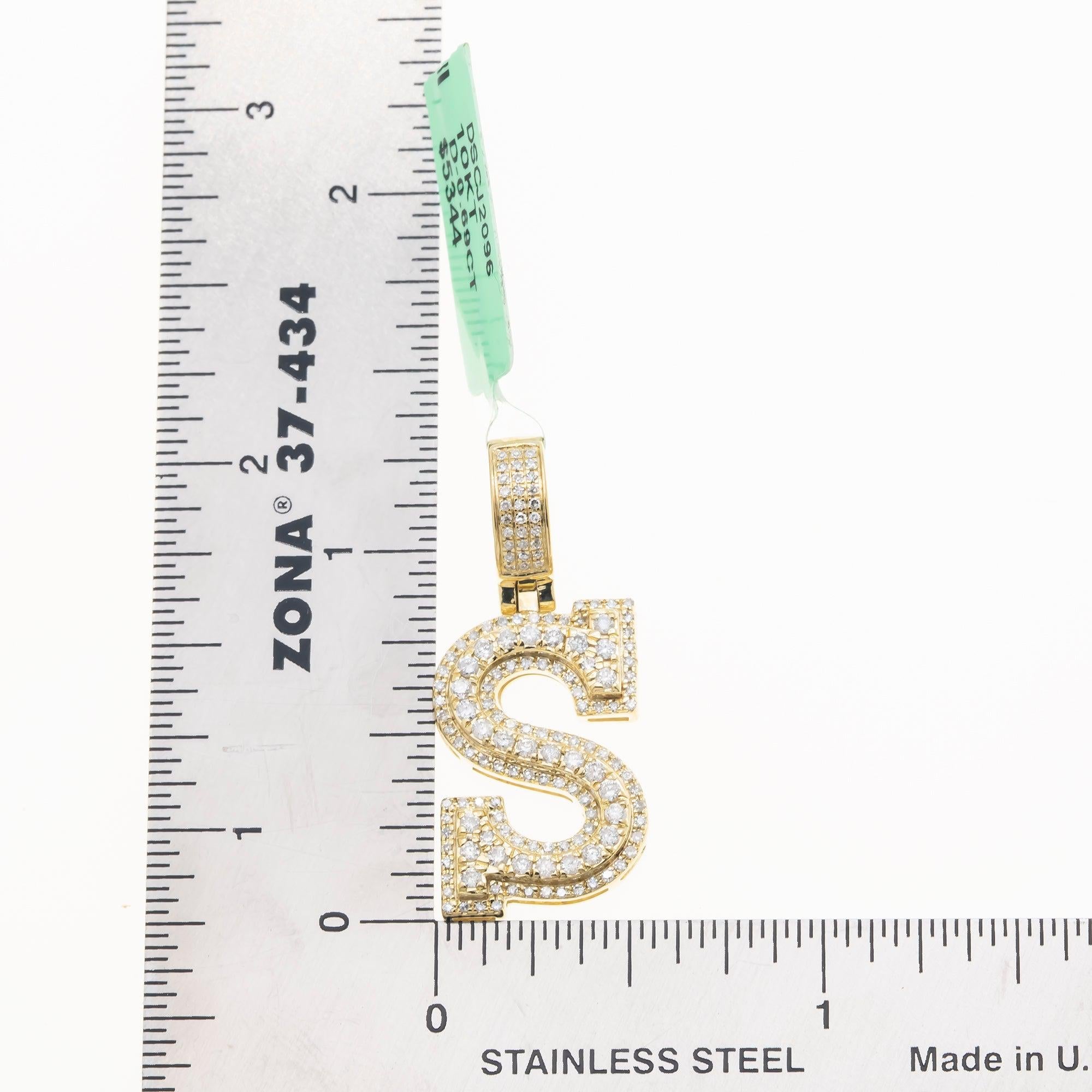 10K GOLD ROUND DIAMOND INITIAL S PENDANT 0.69 CT