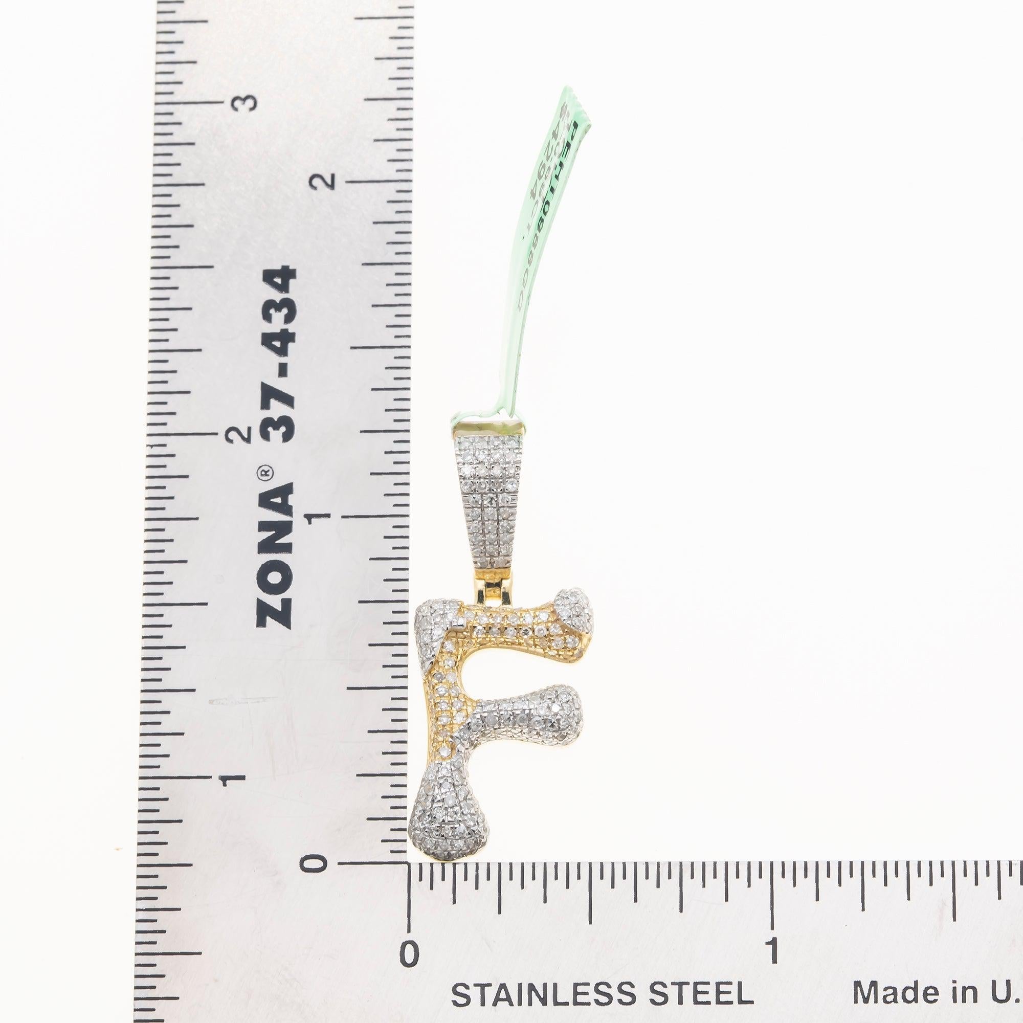 10K GOLD ROUND DIAMOND TWO TONE INITIAL F PENDANT 0.89 CT