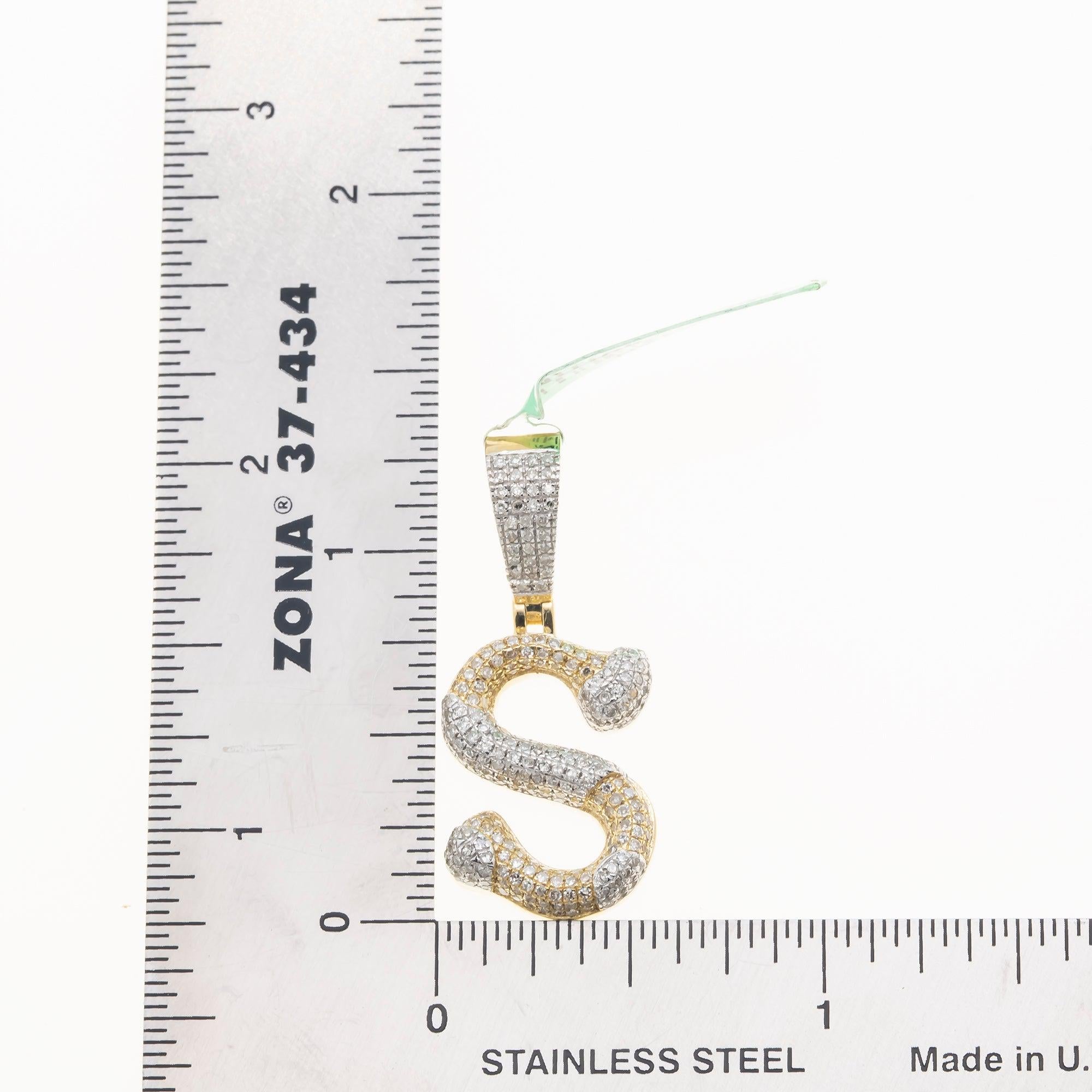 10K GOLD ROUND DIAMOND TWO TONE INITIAL S PENDANT 0.89 CT