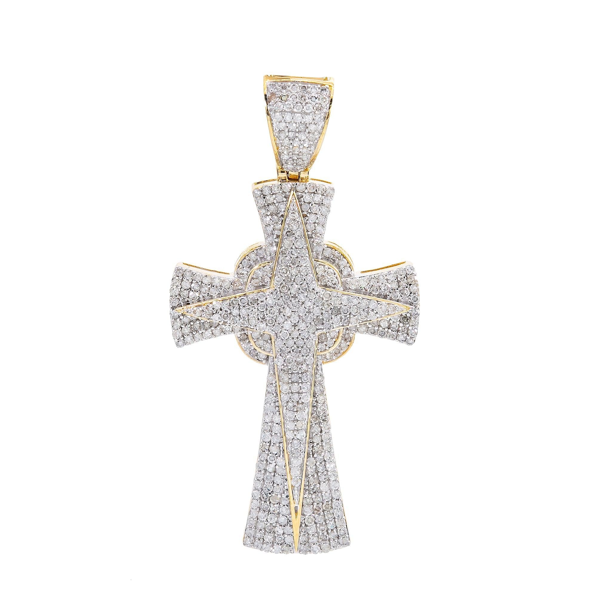 Unisex 14K Yellow Gold Cross Pendant with 1.39 CT Diamonds