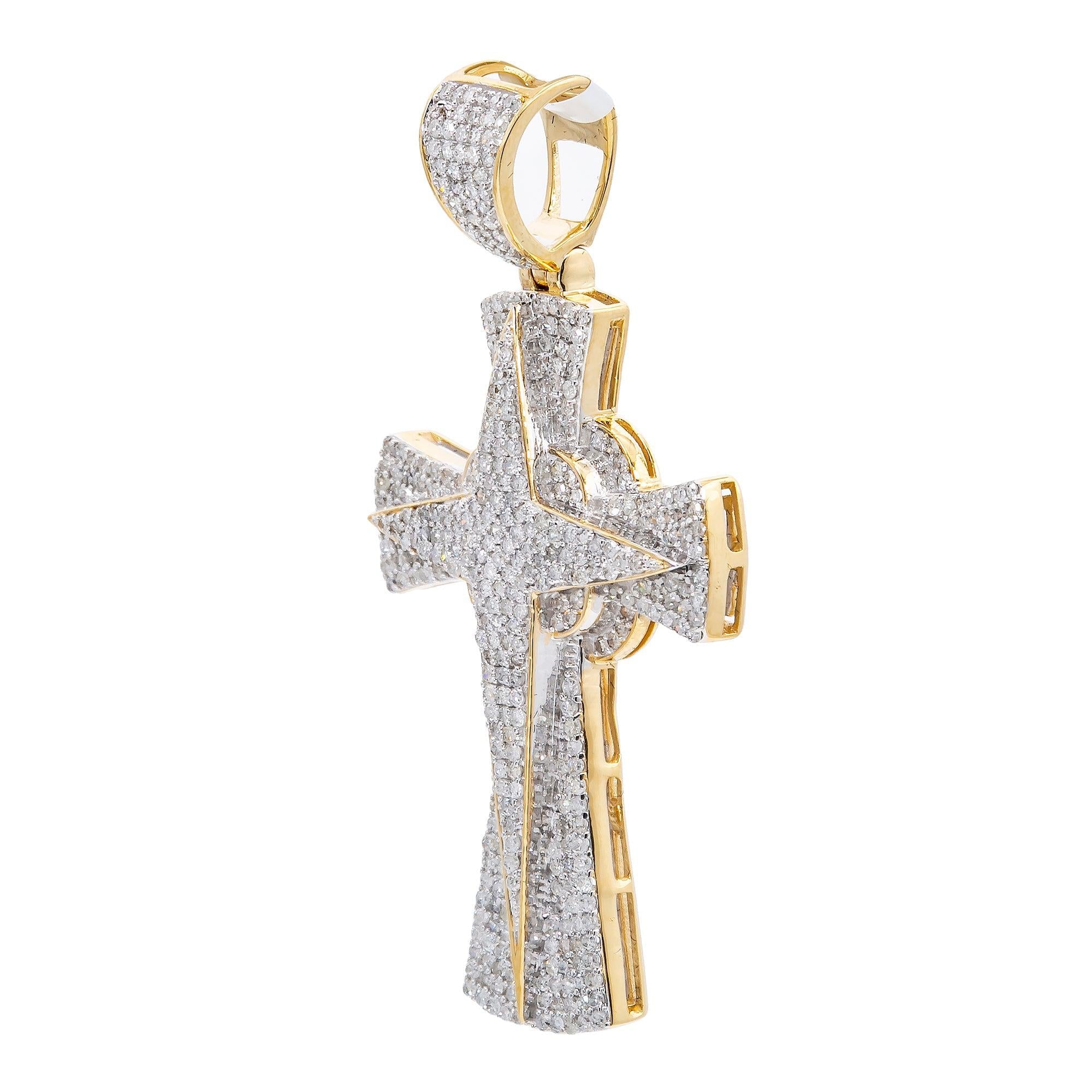 Unisex 14K Yellow Gold Cross Pendant with 1.39 CT Diamonds