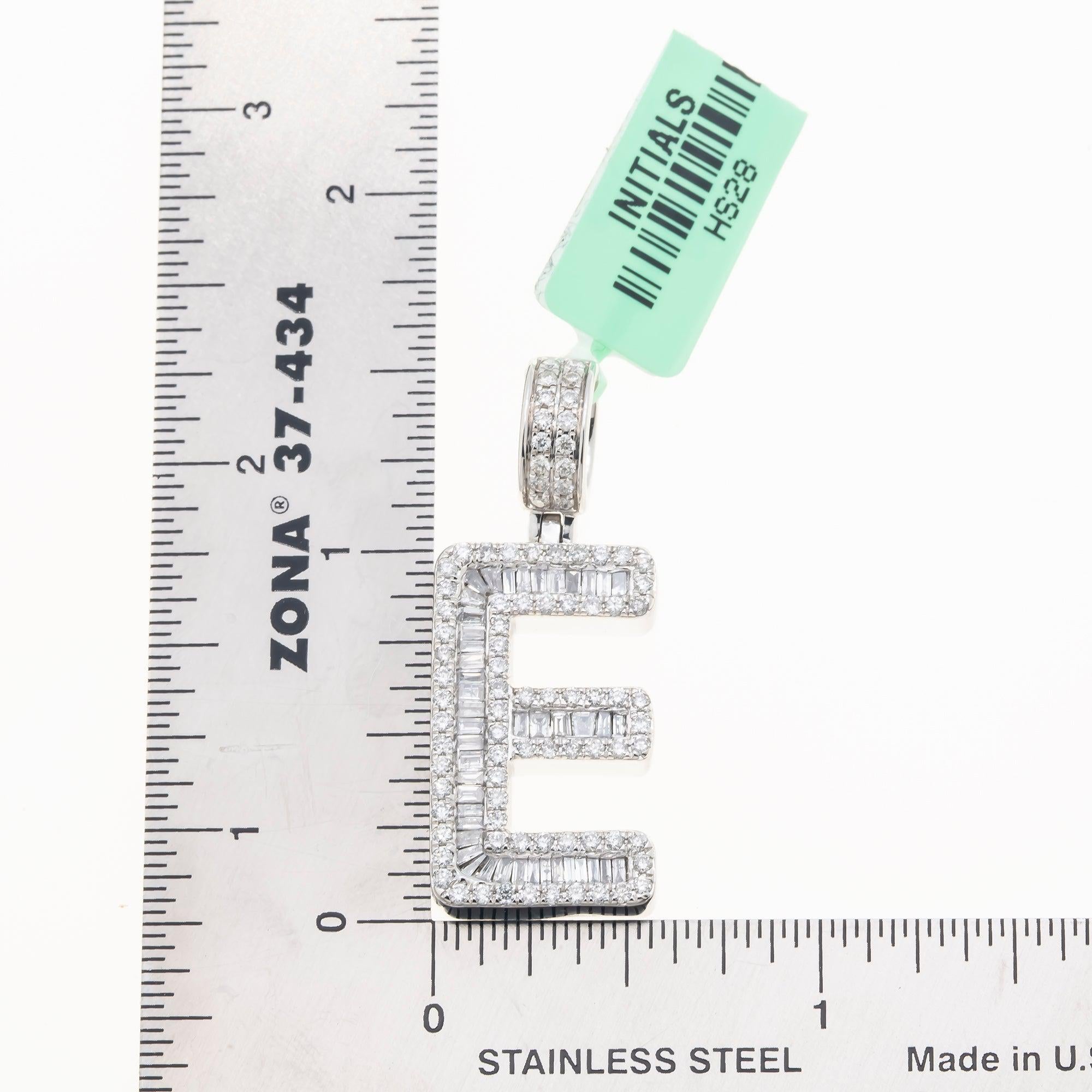 10K GOLD BAGUETTE AND ROUND DIAMOND INITIAL E PENDANT 1.50 CT