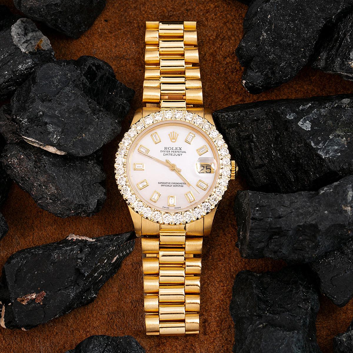 Rolex Datejust Diamond Watch, 6827 31mm, Silver Diamond Dial With 2.25 CT Diamonds