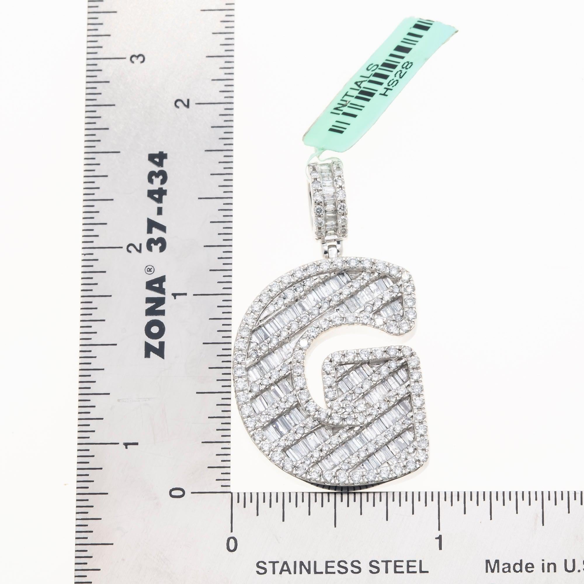 10K GOLD BAGUETTE AND ROUND DIAMOND INITIAL G PENDANT 1.50 CT