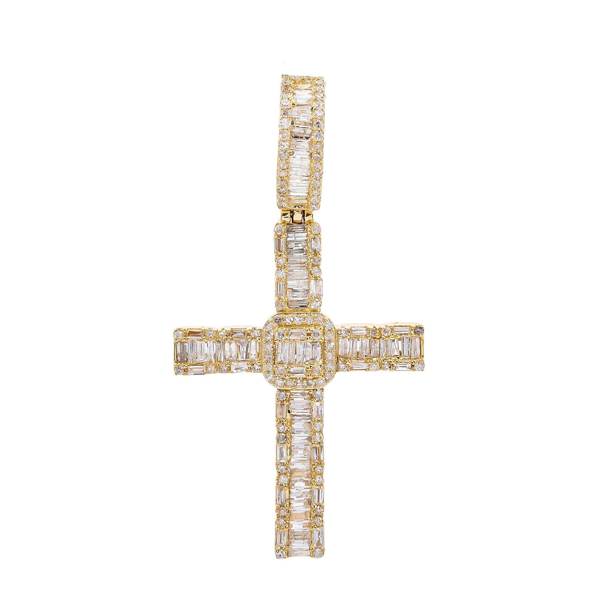 Unisex 14K Yellow Gold Cross Pendant with 0.91 CT Diamonds
