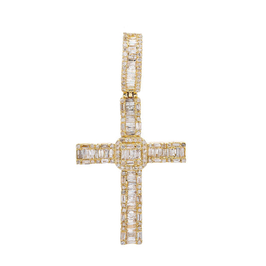 Unisex 14K Yellow Gold Cross Pendant with 0.91 CT Diamonds