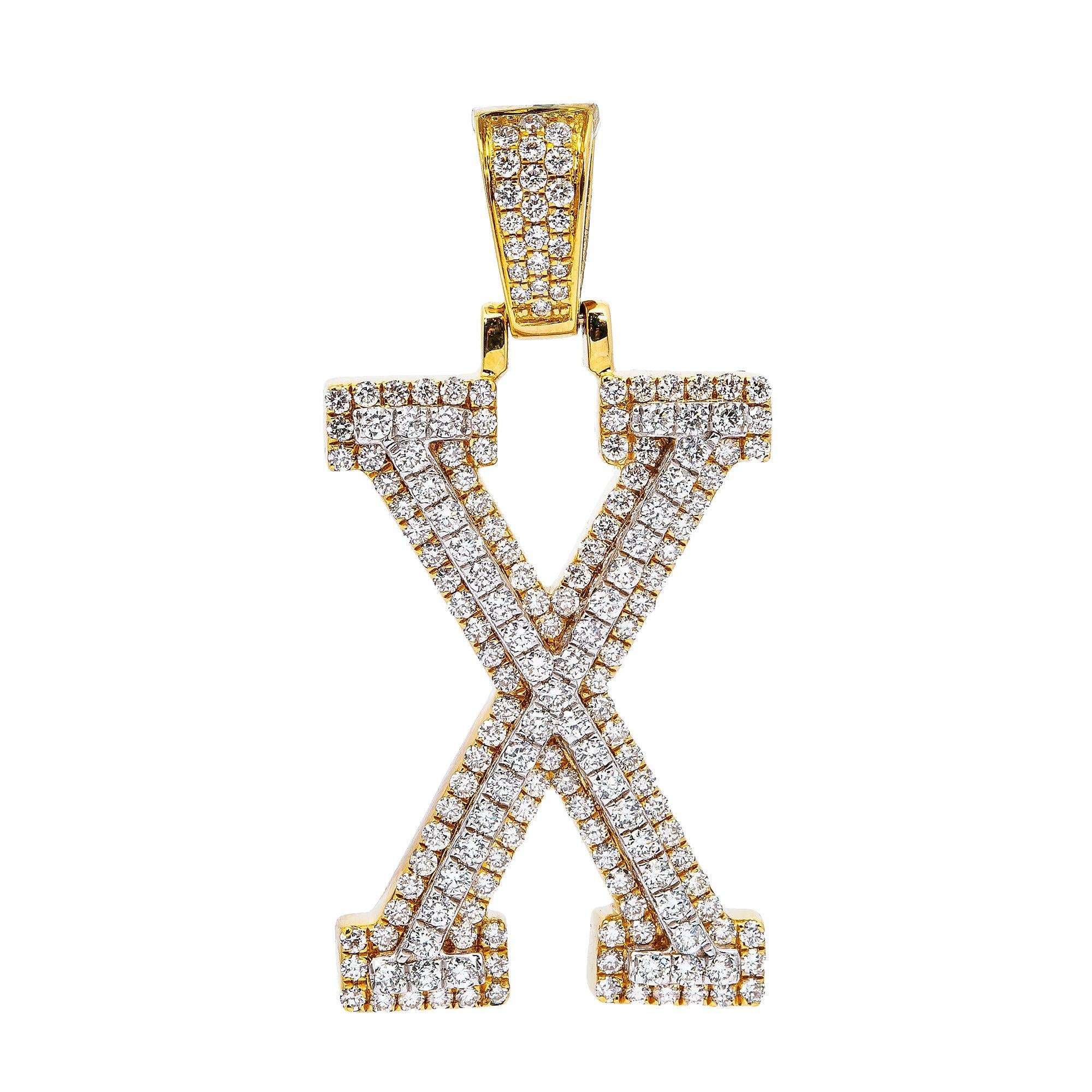 10K YELLOW GOLD LETTER X PENDANT WITH 1.65 CT DIAMONDS