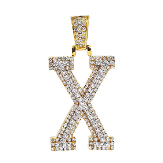 10K YELLOW GOLD LETTER X PENDANT WITH 1.65 CT DIAMONDS