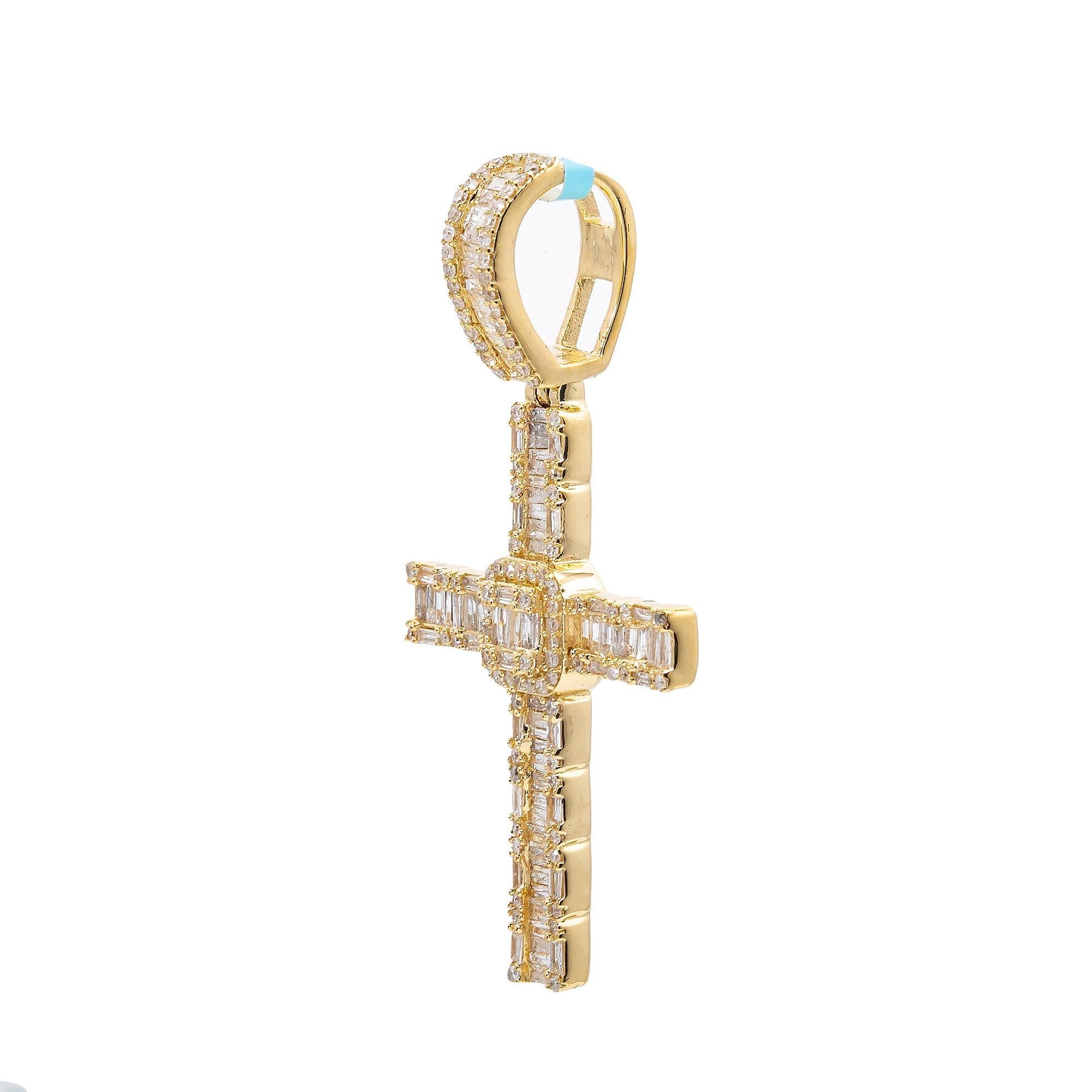 Unisex 14K Yellow Gold Cross Pendant with 0.91 CT Diamonds