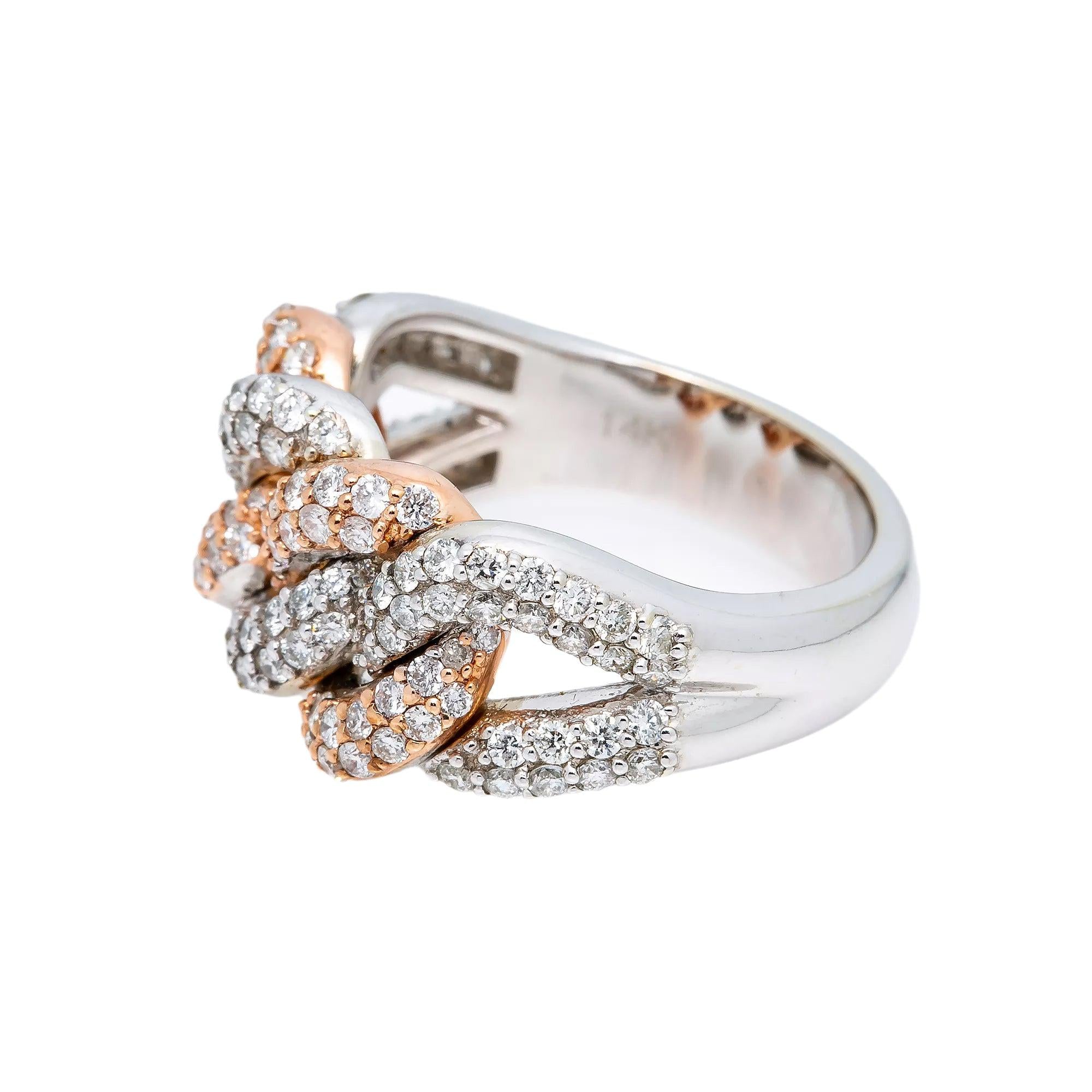 14K WHITE/ROSE GOLD DIAMOND CUBAN RING 2.10 CT
