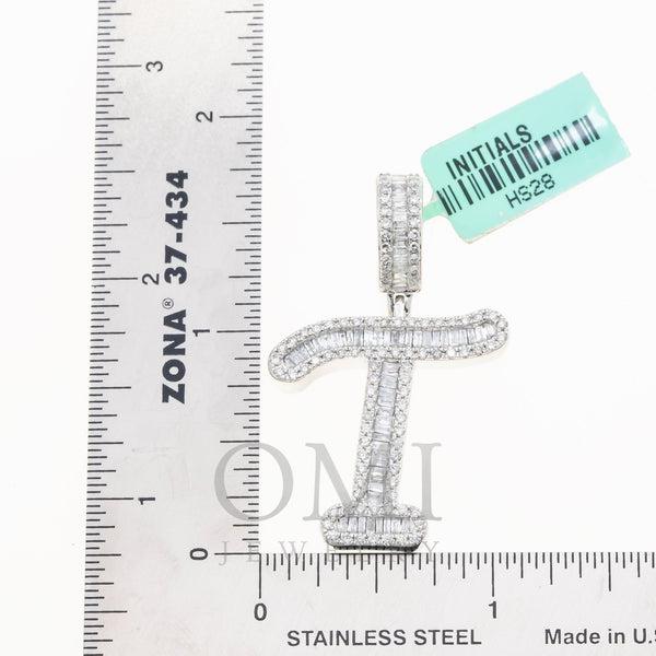 10K GOLD BAGUETTE AND ROUND DIAMOND INITIAL T PENDANT 0.80 CT