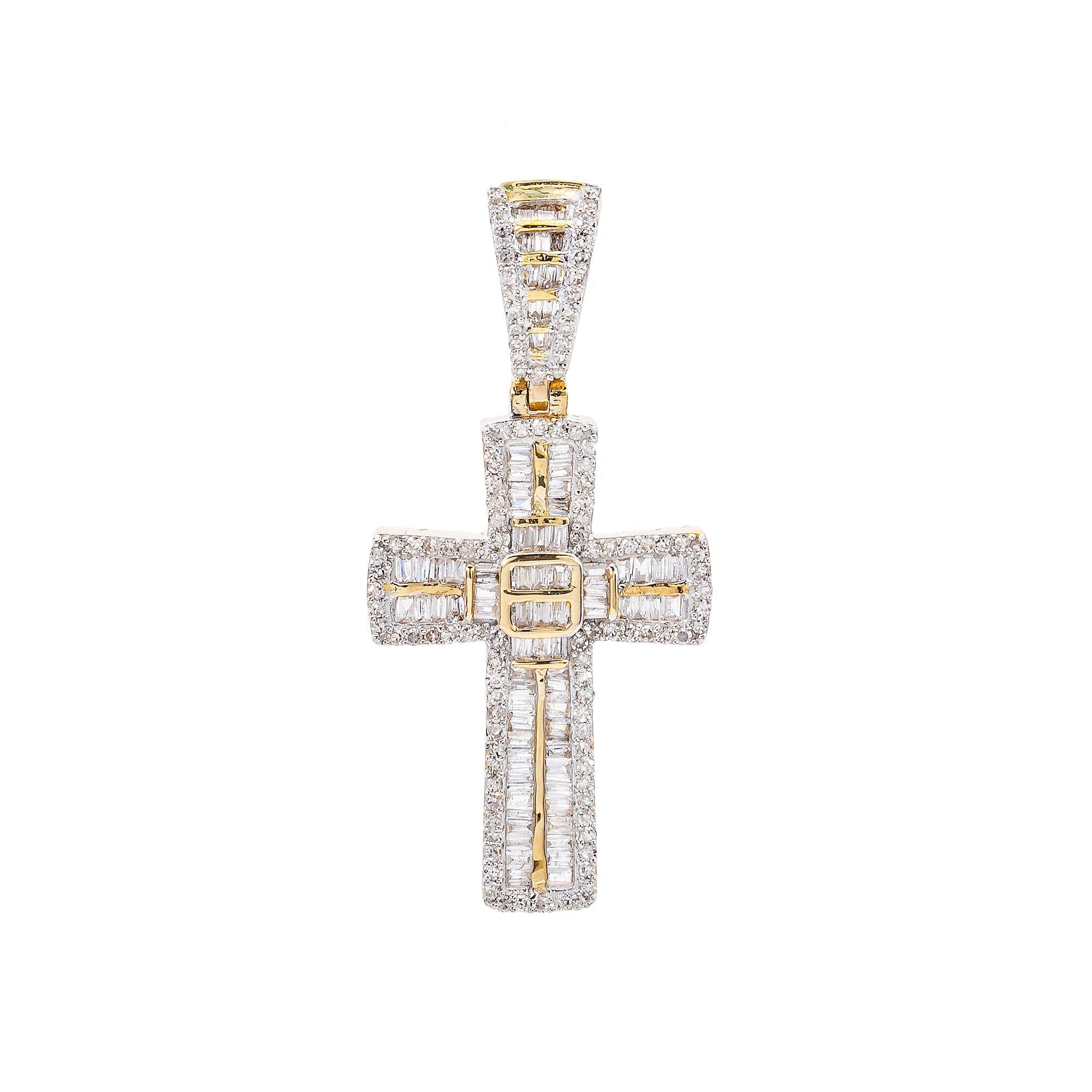 Unisex 14K Yellow Gold Cross Pendant with 0.75 CT Diamonds