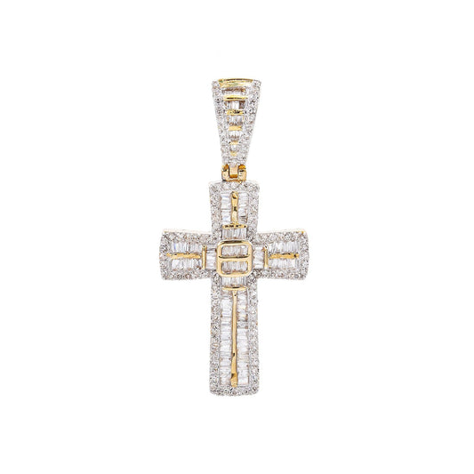 Unisex 14K Yellow Gold Cross Pendant with 0.75 CT Diamonds