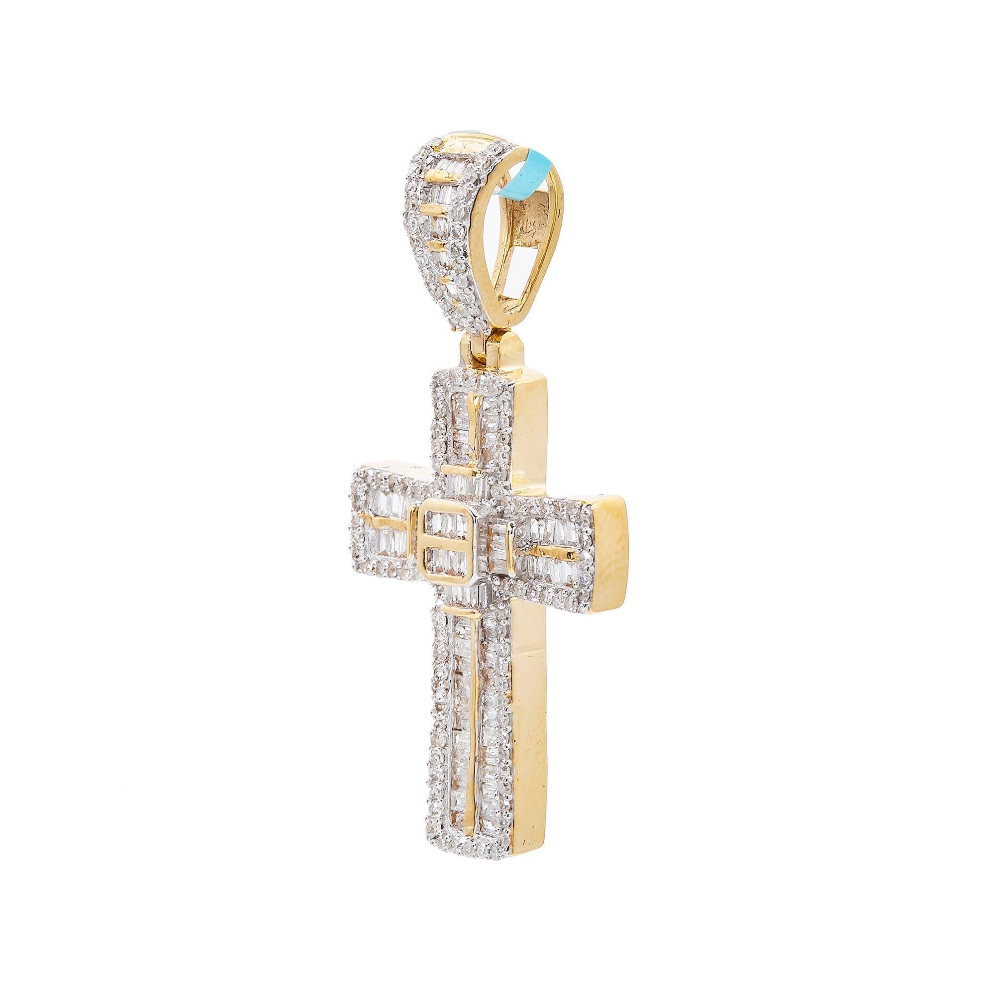 Unisex 14K Yellow Gold Cross Pendant with 0.75 CT Diamonds