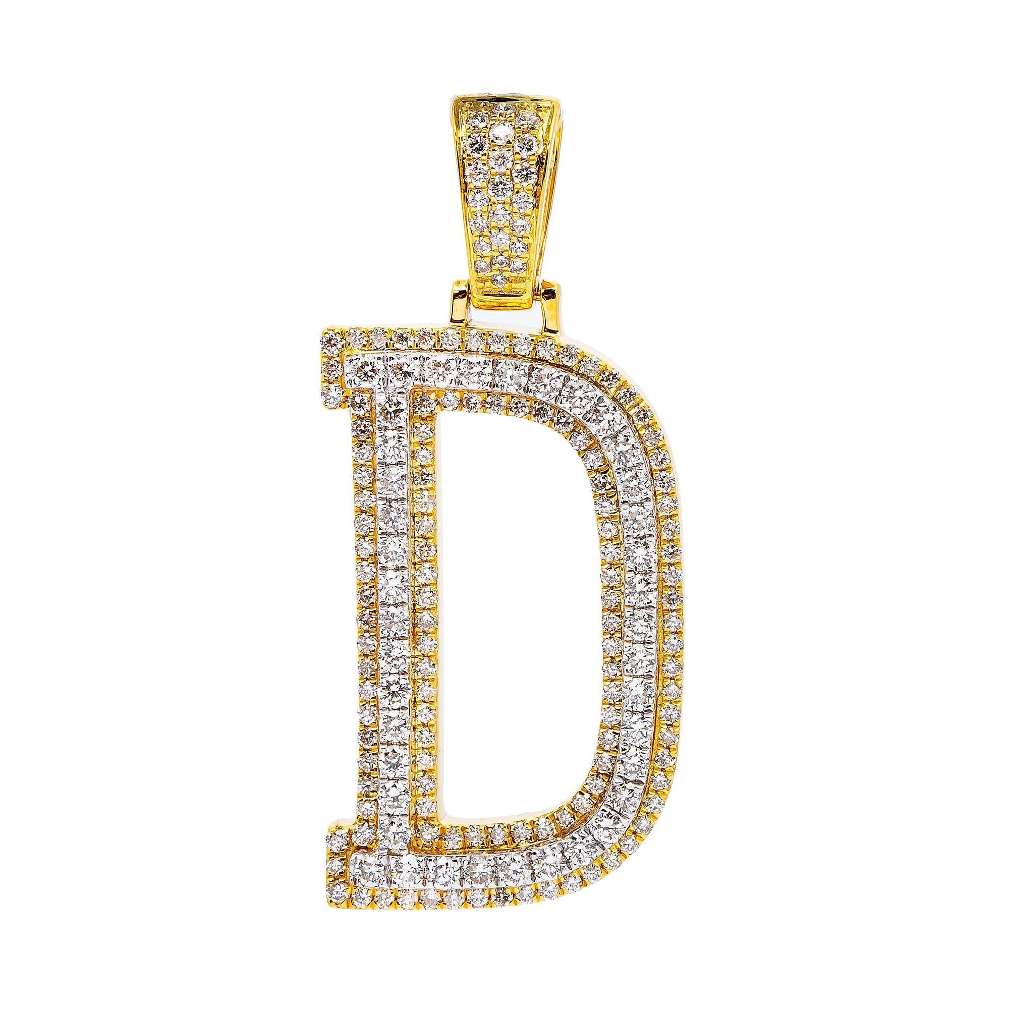 10K YELLOW GOLD LETTER D PENDANT WITH 1.65 CT DIAMONDS