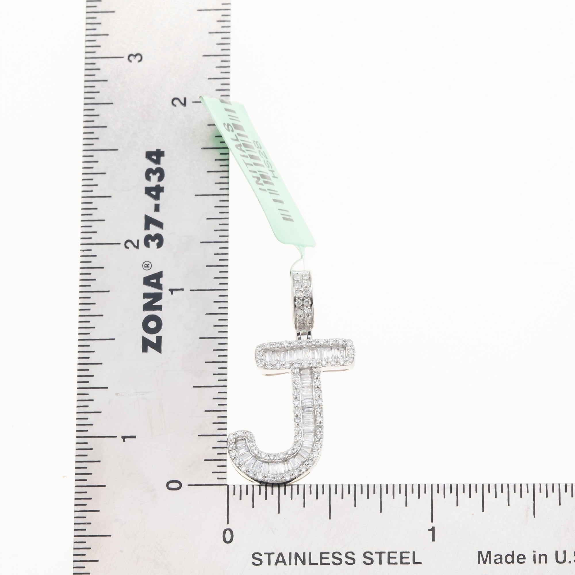 10K GOLD BAGUETTE AND ROUND DIAMOND INITIAL J PENDANT 1.50 CT