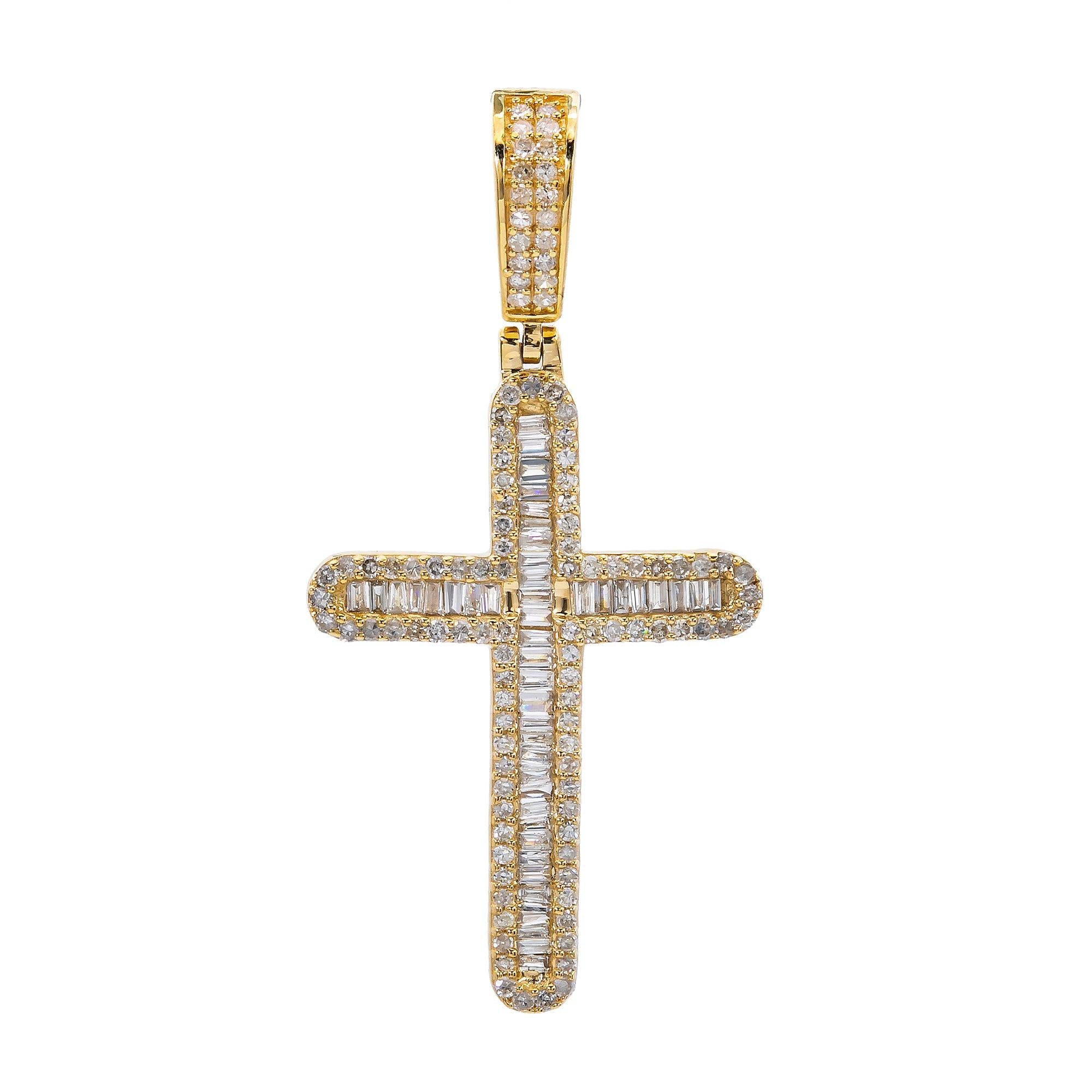 Unisex 14K Yellow Gold Cross Pendant with 0.79 CT Diamonds