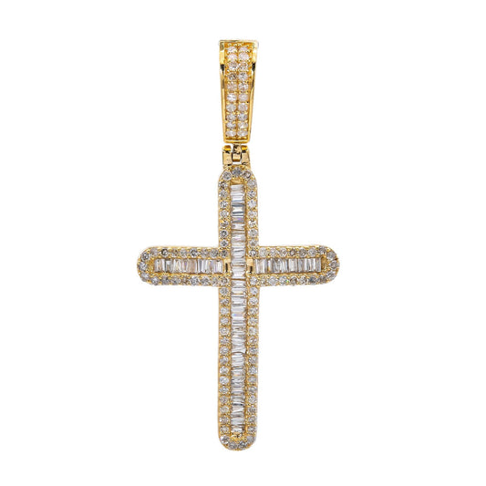 Unisex 14K Yellow Gold Cross Pendant with 0.79 CT Diamonds