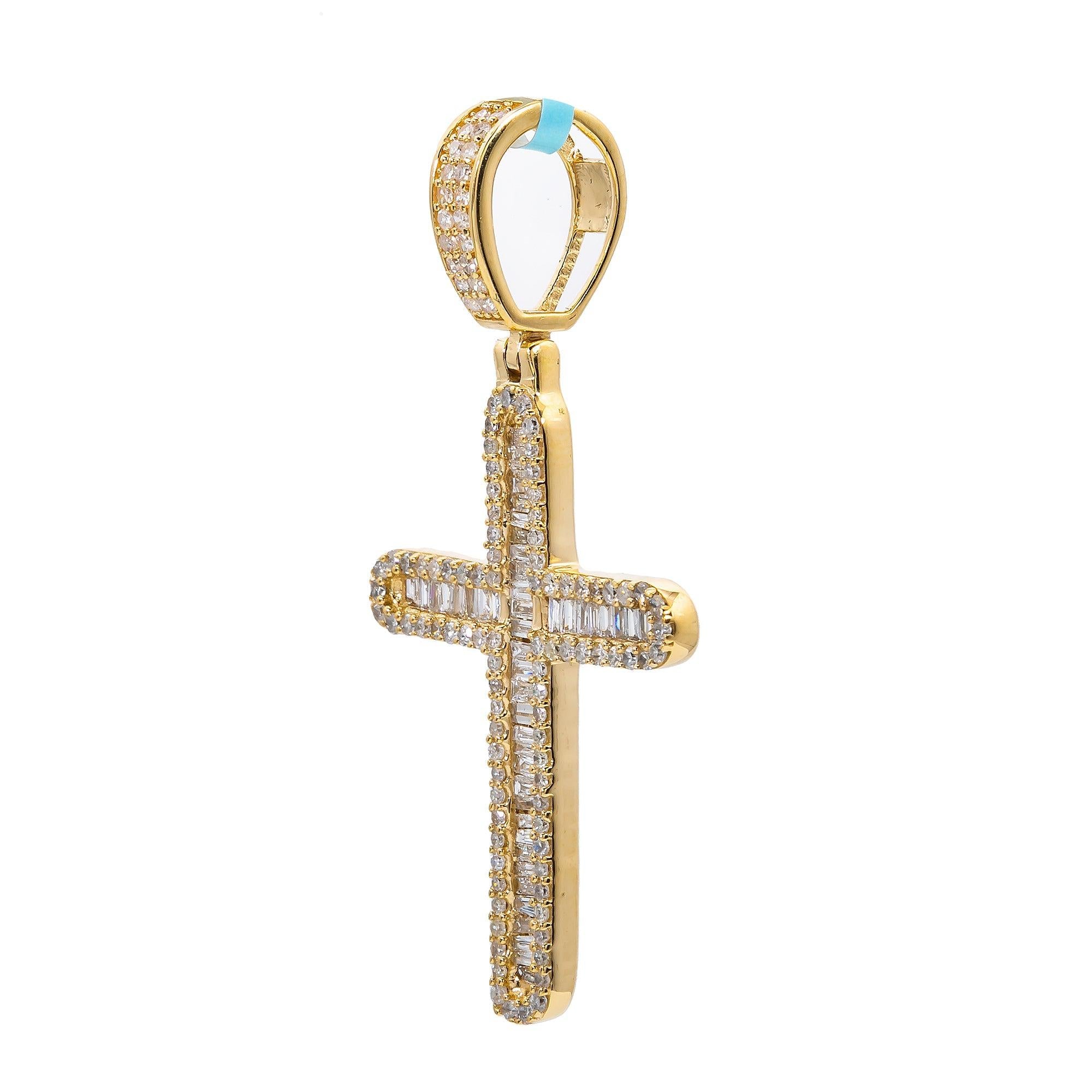 Unisex 14K Yellow Gold Cross Pendant with 0.79 CT Diamonds
