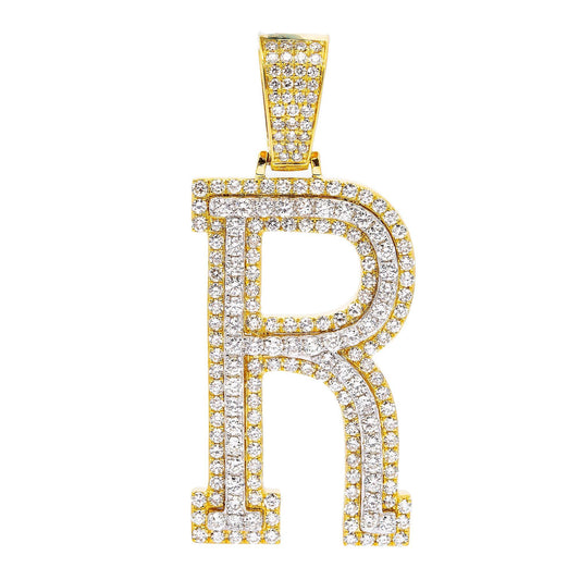 10K YELLOW GOLD LETTER R PENDANT WITH 3.65 CT DIAMONDS