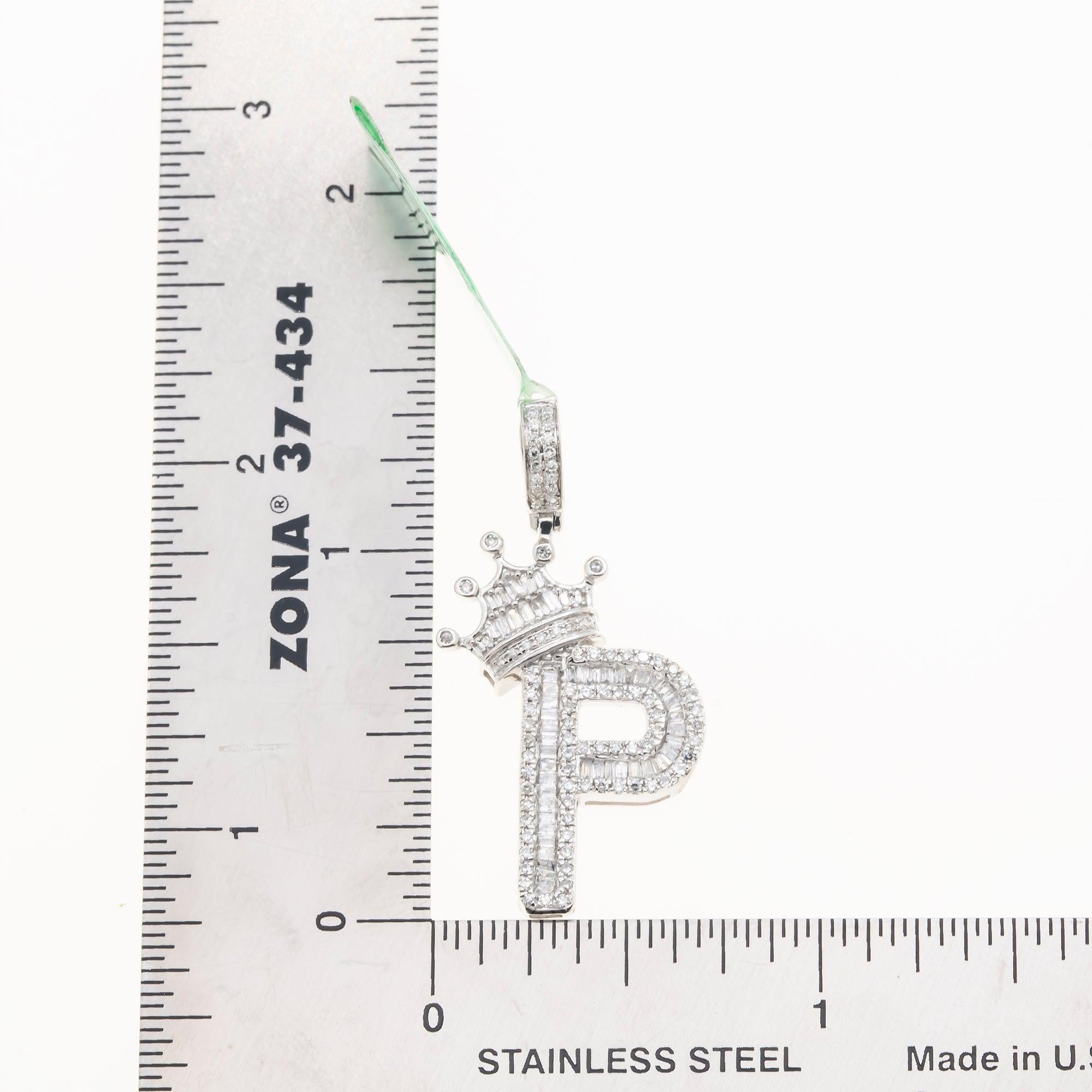 10K GOLD BAGUETTE DIAMOND INITIAL P WITH CROWN PENDANT 0.69 CT