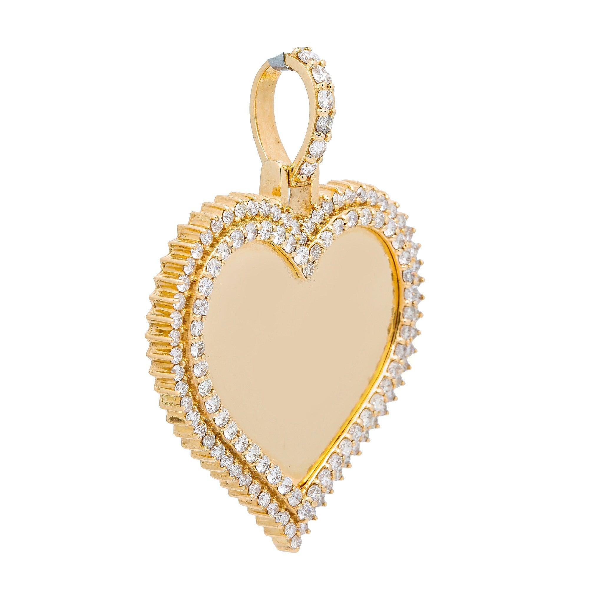 14K YELLOW GOLD ROUND DIAMOND CUSTOM HEART PICTURE PENDANT 3.28 CT