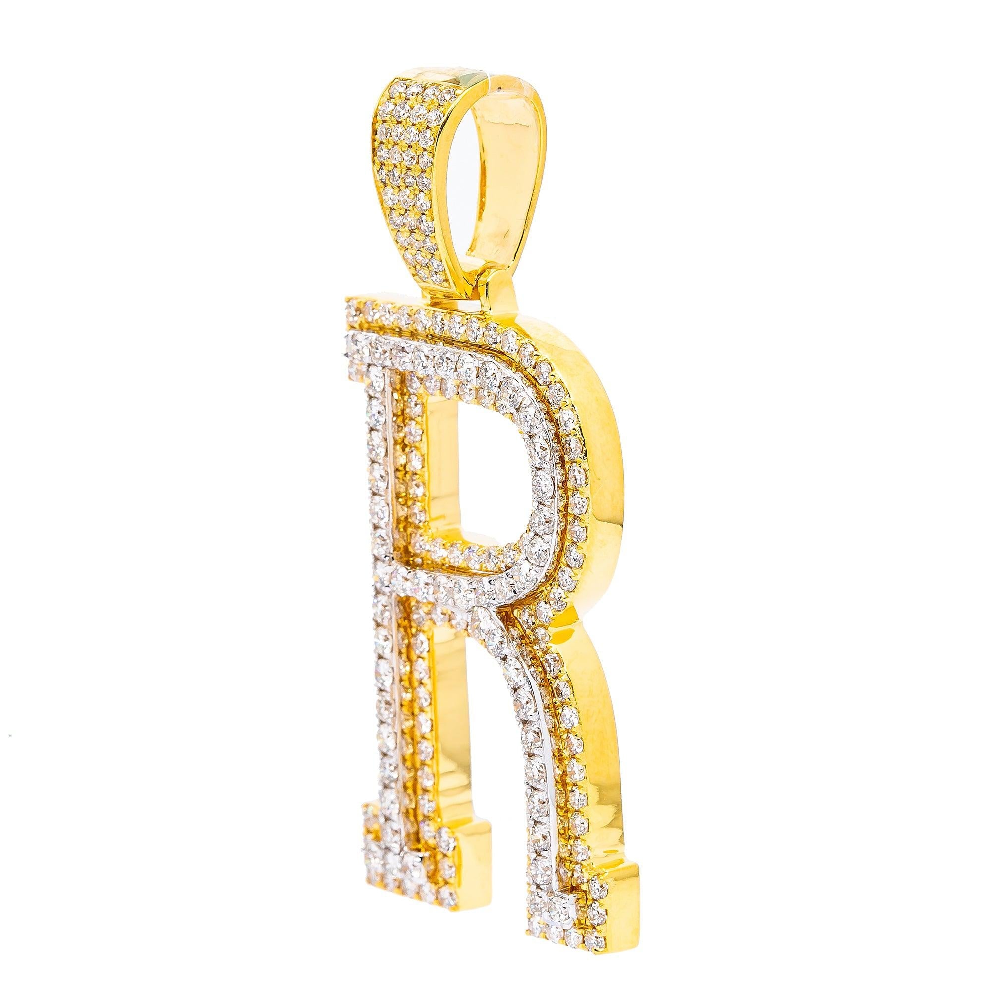 10K YELLOW GOLD LETTER R PENDANT WITH 3.65 CT DIAMONDS