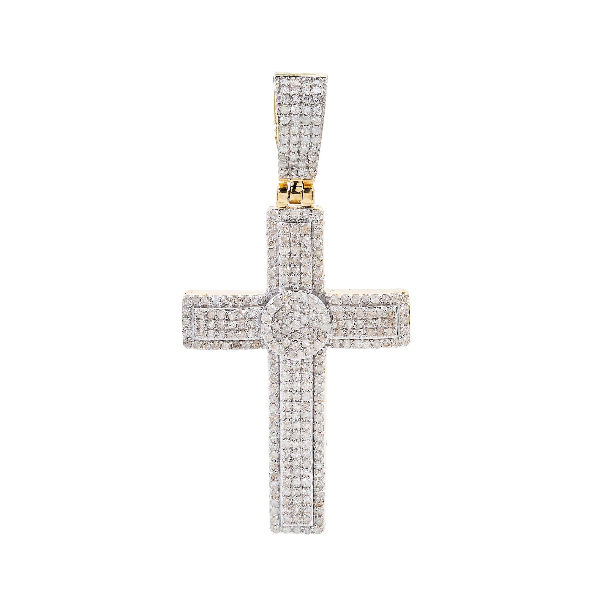 Unisex 14K Yellow Gold Cross Pendant with 0.82 CT Diamonds