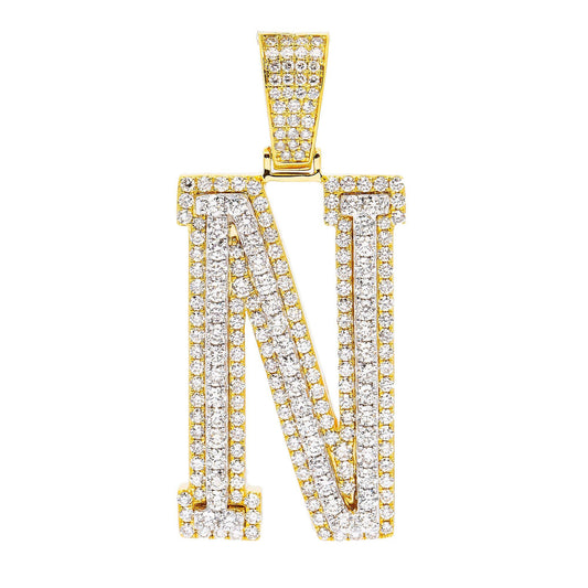 10K YELLOW GOLD LETTER N PENDANT WITH 4.65 CT DIAMONDS