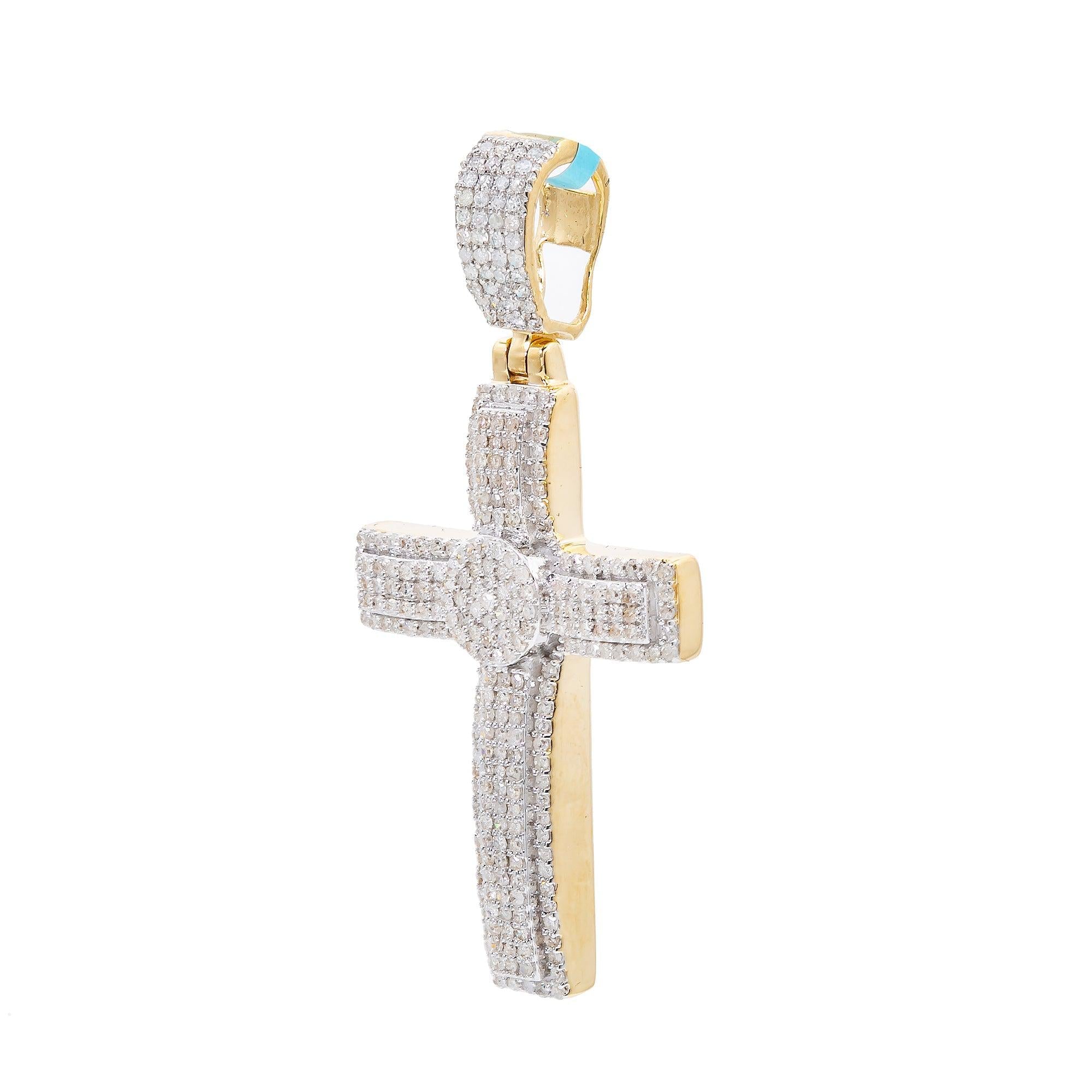 Unisex 14K Yellow Gold Cross Pendant with 0.82 CT Diamonds
