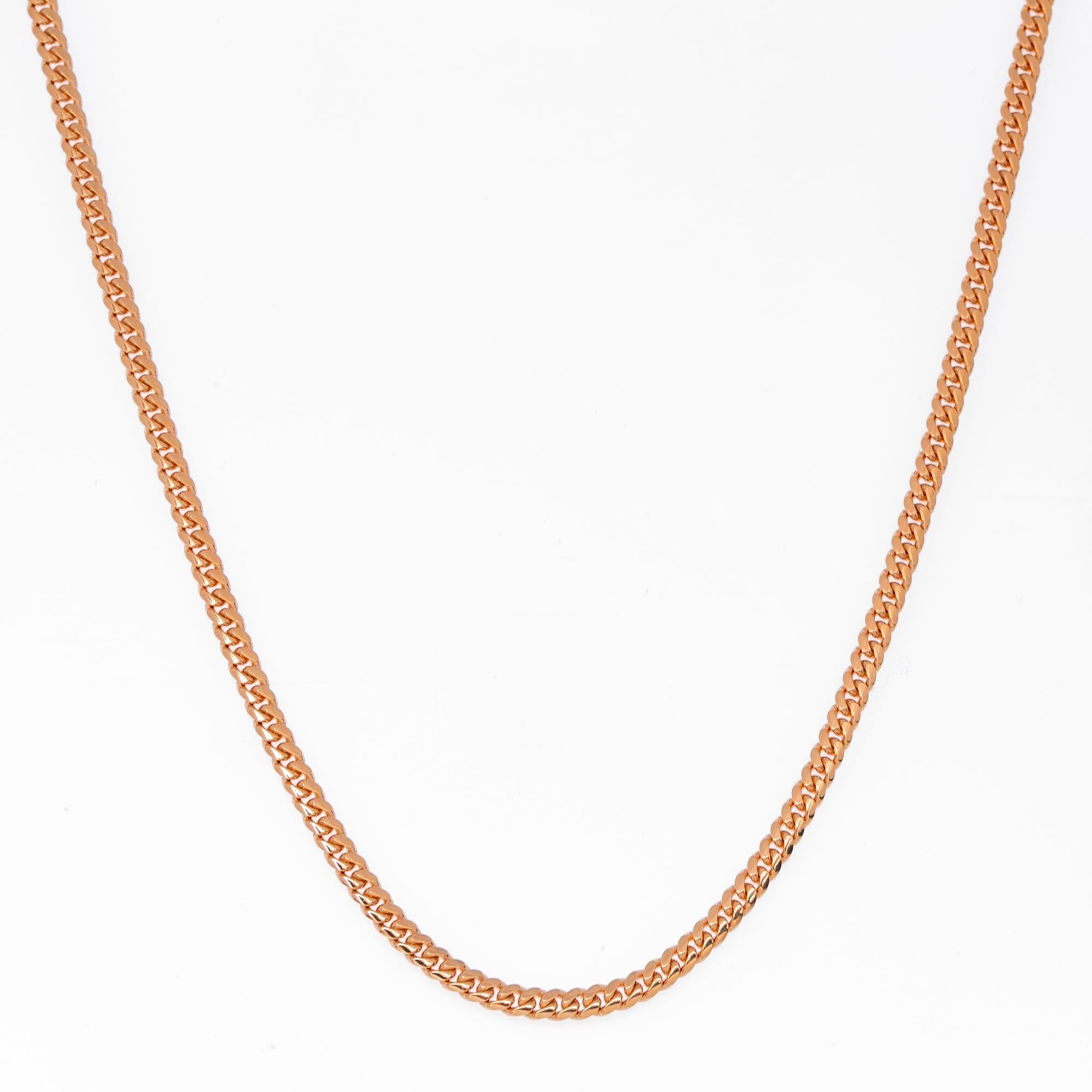 10k Rose Gold 3mm Solid Cuban Chain Available In Sizes 18"-26"
