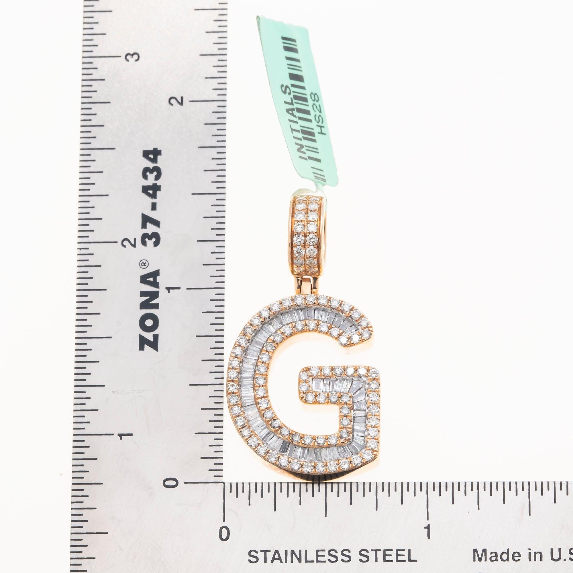 10K GOLD BAGUETTE AND ROUND DIAMOND INITIAL G PENDANT 1.50 CT