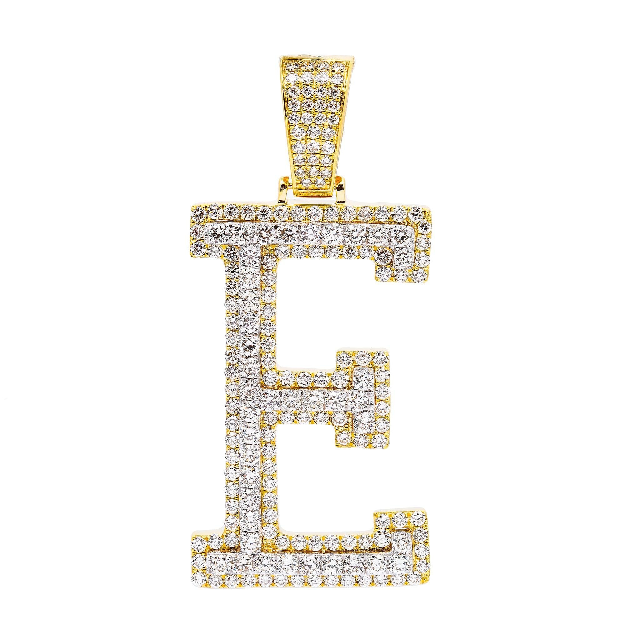 10K YELLOW GOLD LETTER E PENDANT WITH 3.85 CT DIAMONDS