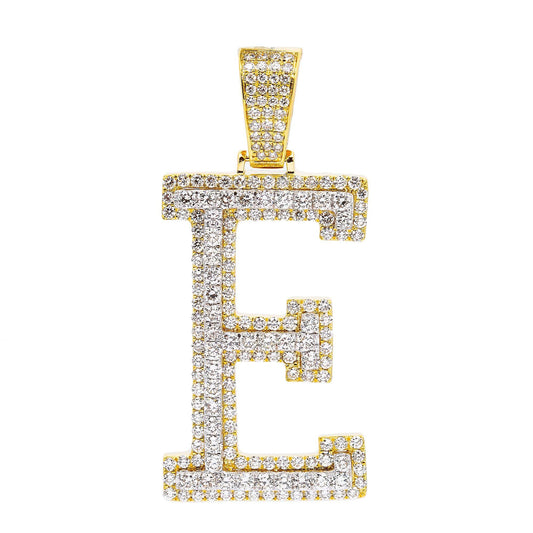 10K YELLOW GOLD LETTER E PENDANT WITH 3.85 CT DIAMONDS