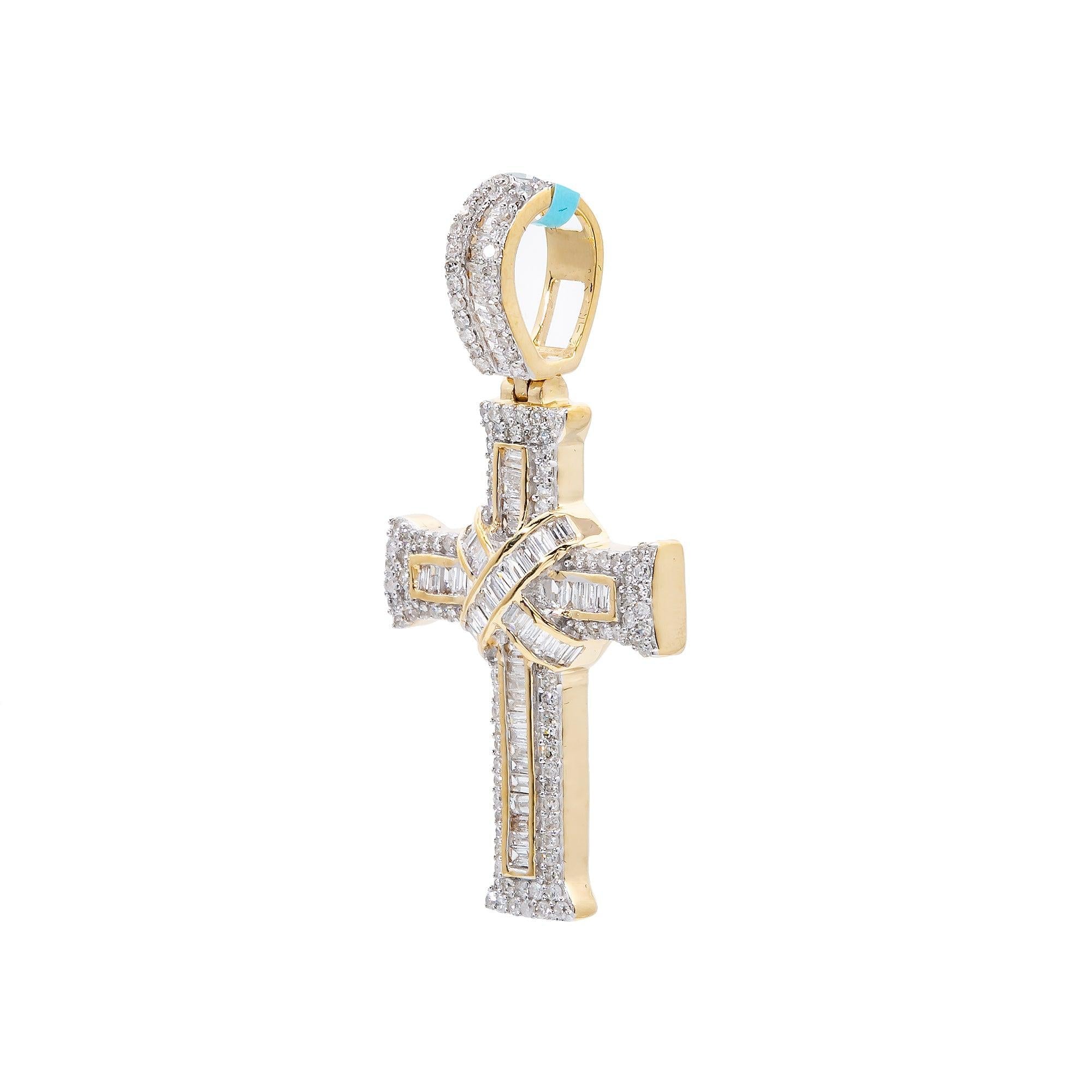Unisex 14K Yellow Gold Cross Pendant with 0.69 CT Diamonds
