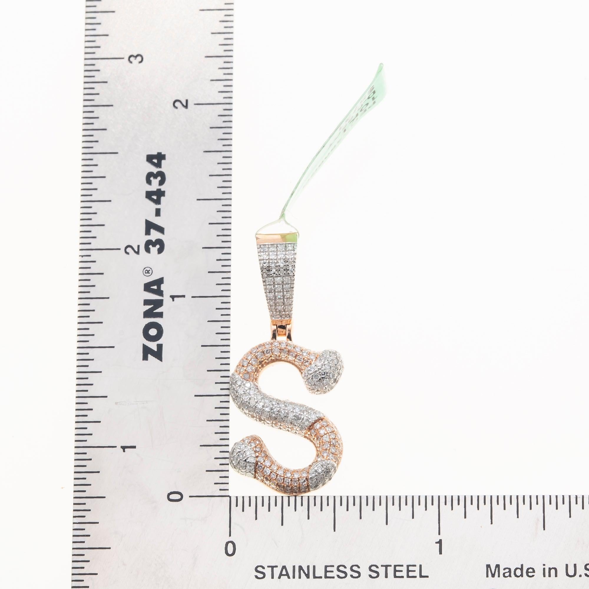 10K GOLD ROUND DIAMOND TWO TONE INITIAL S PENDANT 0.95 CT